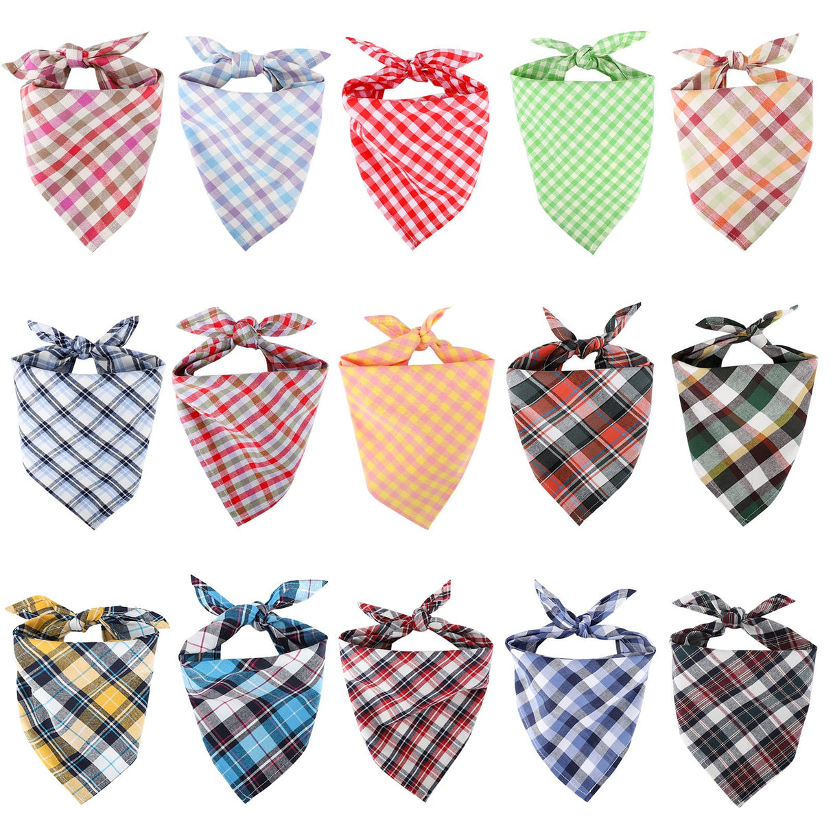 Segarty 15 Pack Triangle Plaid Bibs, 22.8"x15.7" Pet Scarf Washable Dog Bandanas Accessories Bulk for Small Medium Dogs Cats Large Puppy, Adjustable Reversible Boy Pets Birthday Kerchief