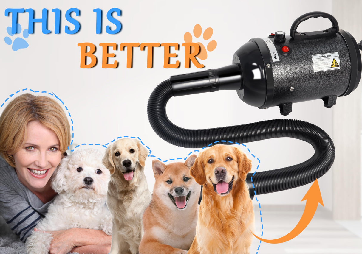 Hoqqf Dog Dryer for Large Dogs 5.2HP 3800W High Velocity Pet Hair Dryers with Heater for Grooming, Spind Temperature Adjustable Pet Dryer Machine with 4 Nozzles (Black)