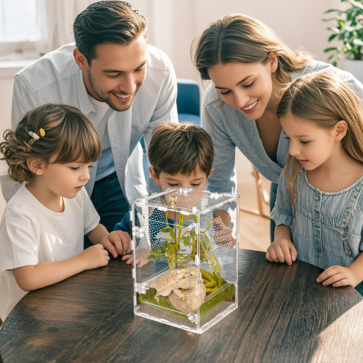Acrylic Reptile Terrarium Easy Assembly, 360° Clear & Keep Pet Secure Design for Jumping Spiders, Tarantulas, Geckos Scratch-Resistant Large Ventilated Habitat Terrarium for Arachnids 11.8*7.9*7.9in
