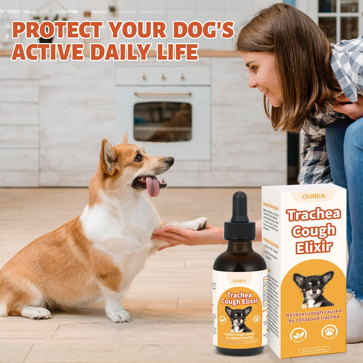 Ourea Collapsed Trachea Treatment for Dogs, Dog Cough Treatment, Trachea Cough Elixir, Natural Herbs Help Dogs Breathe Smoothly and Support Tracheal & Respiratory Health (2 fl oz)