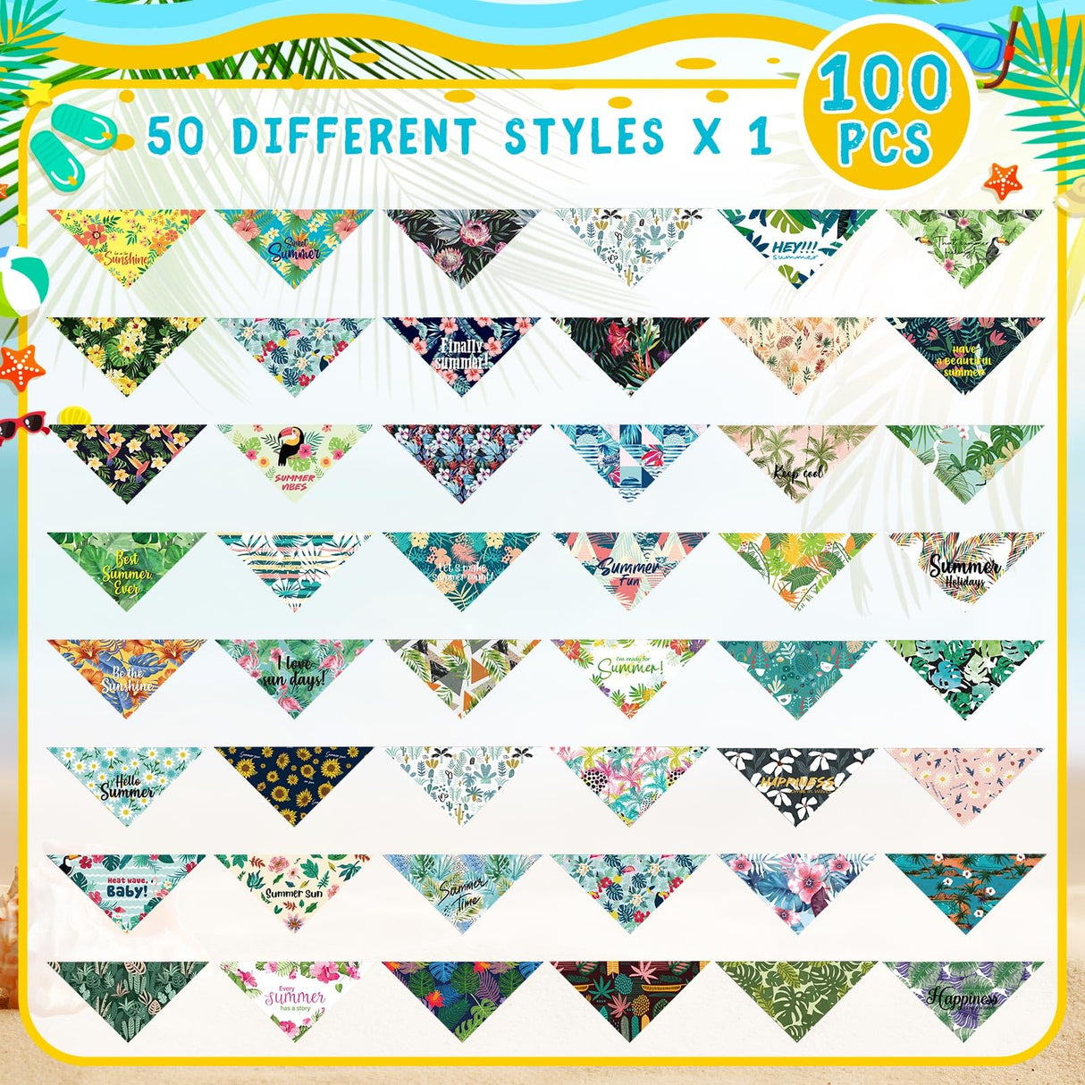 Kacctyen 100 Pcs Dog Bandanas Summer Bulk Hawaiian Dog Adjustable Cute Washable Triangle Kerchief Scarf Bibs for Small to Medium Pet Seasonal Party Costume Accessories