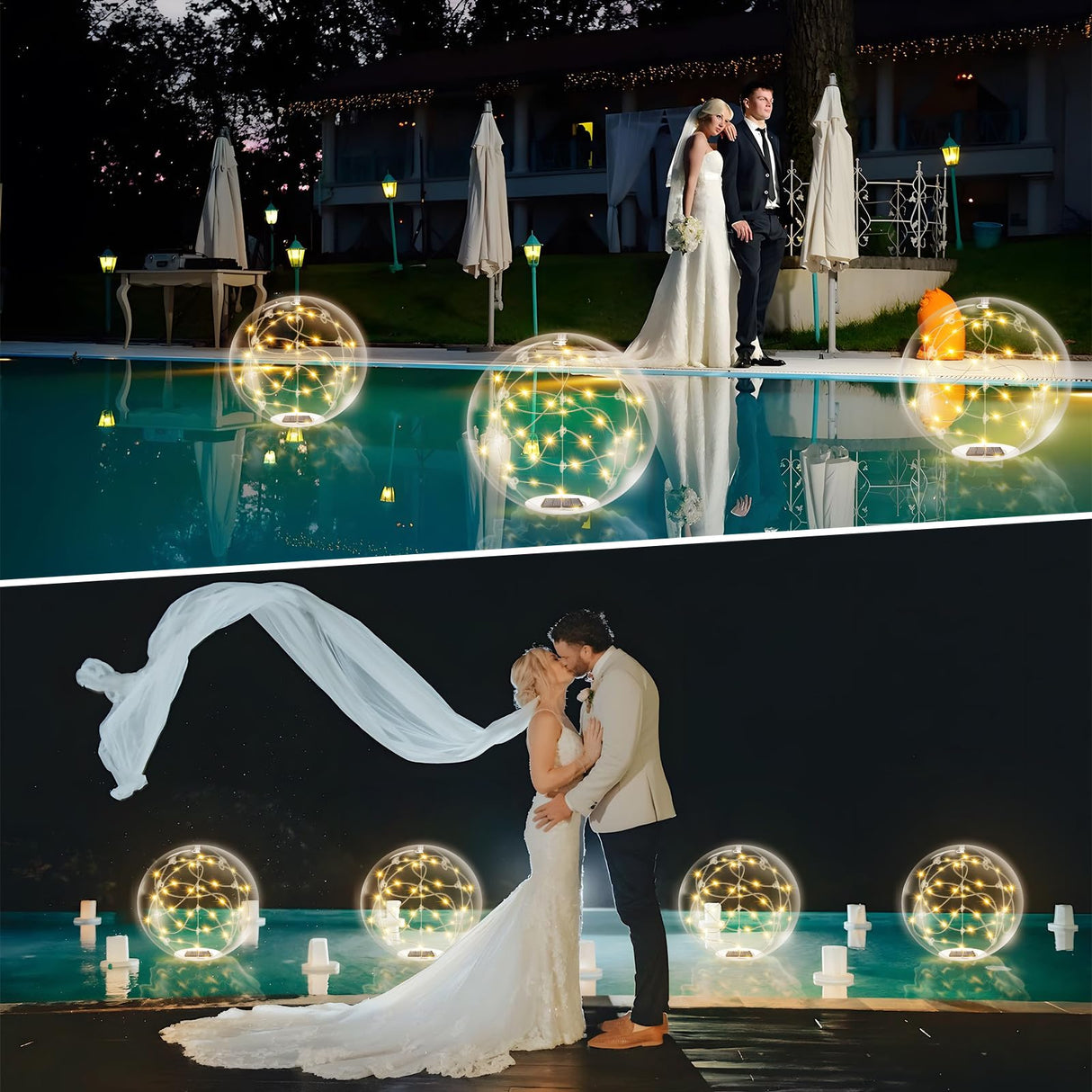 afzdby Floating Pool Lights Solar Powered,14 Inch 3000K Warm White Inflatable Glow in The Dark Balls,IP68 Waterproof Led Light up for Inground Pool,Christmas Decorations Outdoor Ornaments