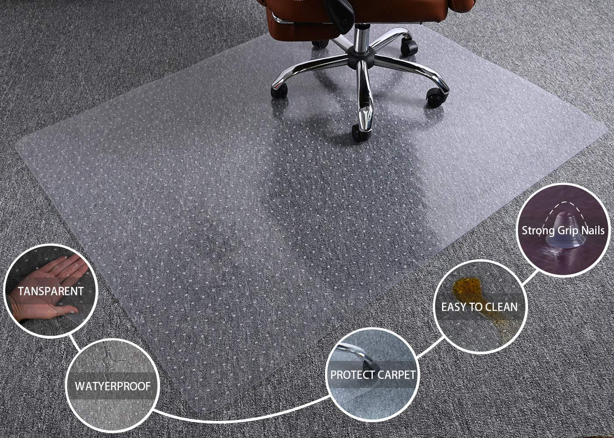 HOMEK Office Chair Mat for Carpet, 46" x 60" Studded Desk Chair Mat for Low Pile Carpeted Floors, Transparent Carpet Protector Mat for Office Chairs