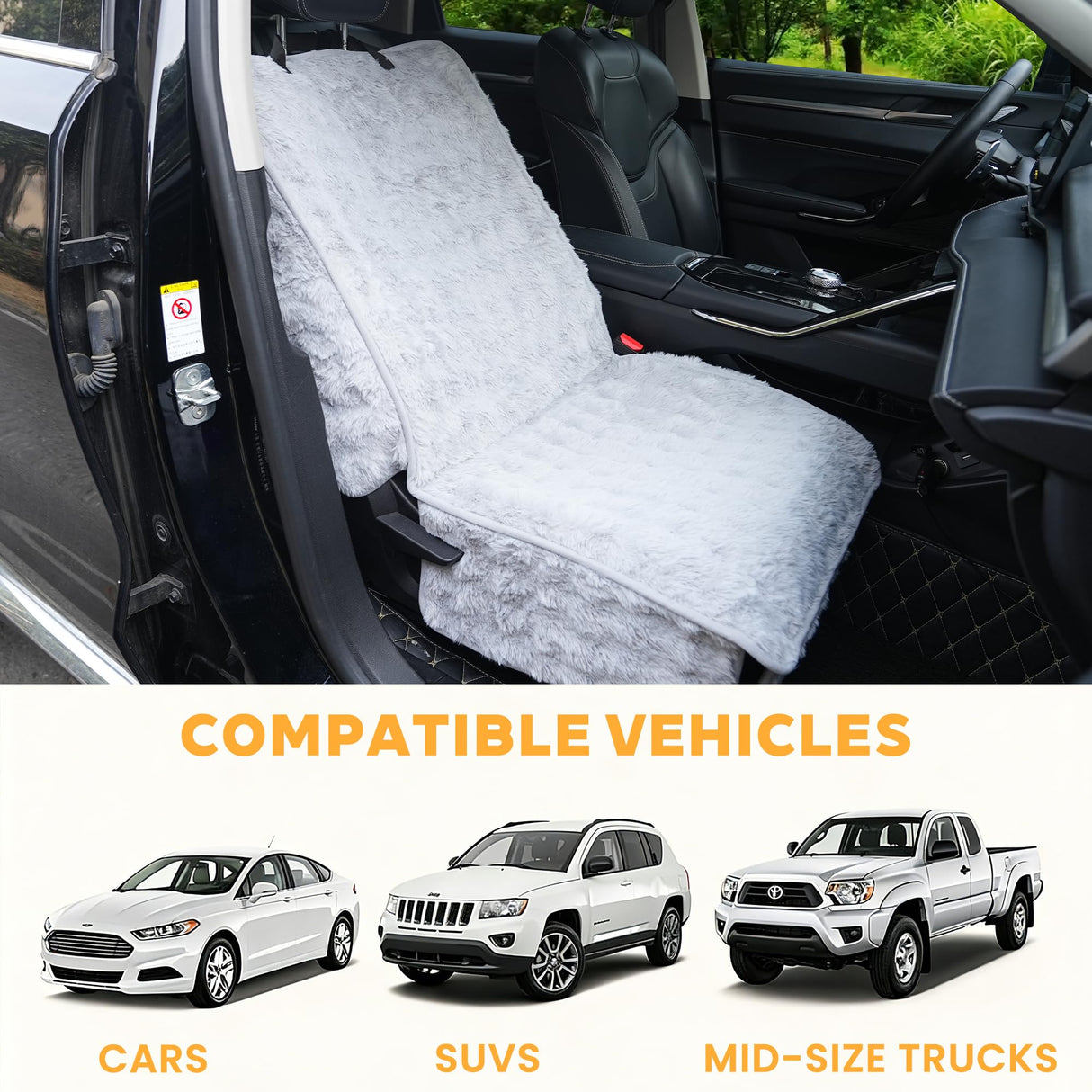 AEEISHOMEREFORM Dog Car Seat Cover for Back Seat & Front Seat, Plush Faux Fur Pet Car Seat Protector with Waterproof Layer, Non-Slip Bottom, Side Flaps, Machine Washable (Front Seat Gray)