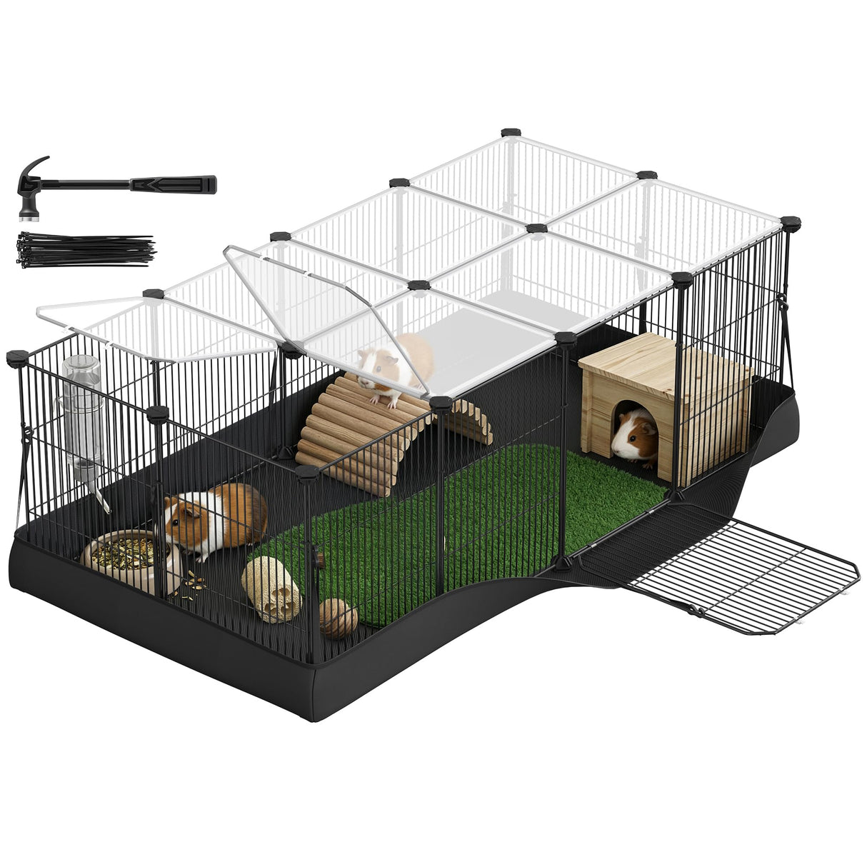 SONGMICS Guinea Pig Cage, Rabbit Cage, Small Animal Playpen with Waterproof Mat, Top and Side Door, 20 Panels, 48.4 x 24.8 x 16.3 Inches, Ink Black ULPI011BH01