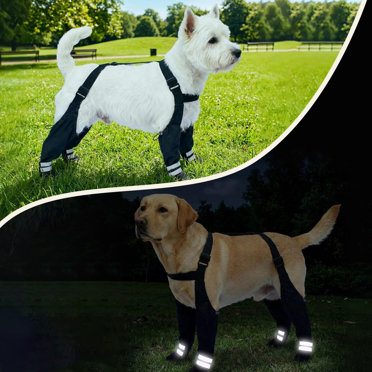 Dog Suspender Boots for Small Dogs – Waterproof & Non-Slip Dog Paw Protectors with Adjustable Straps & Reflective Strips, All-in-One Connected Dog Boots for Outdoor Walks, Snow, Rain, Hiking (XS)