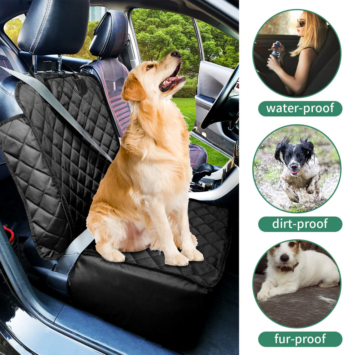 Flow.Month Pet Front Seat Cover Pet Booster Seat,Deluxe 2 in 1 Dog Seat Cover for Cars Waterproof Dog Front Seat Cover Pet Bucket Seat Cover with Safety Belt(Black)