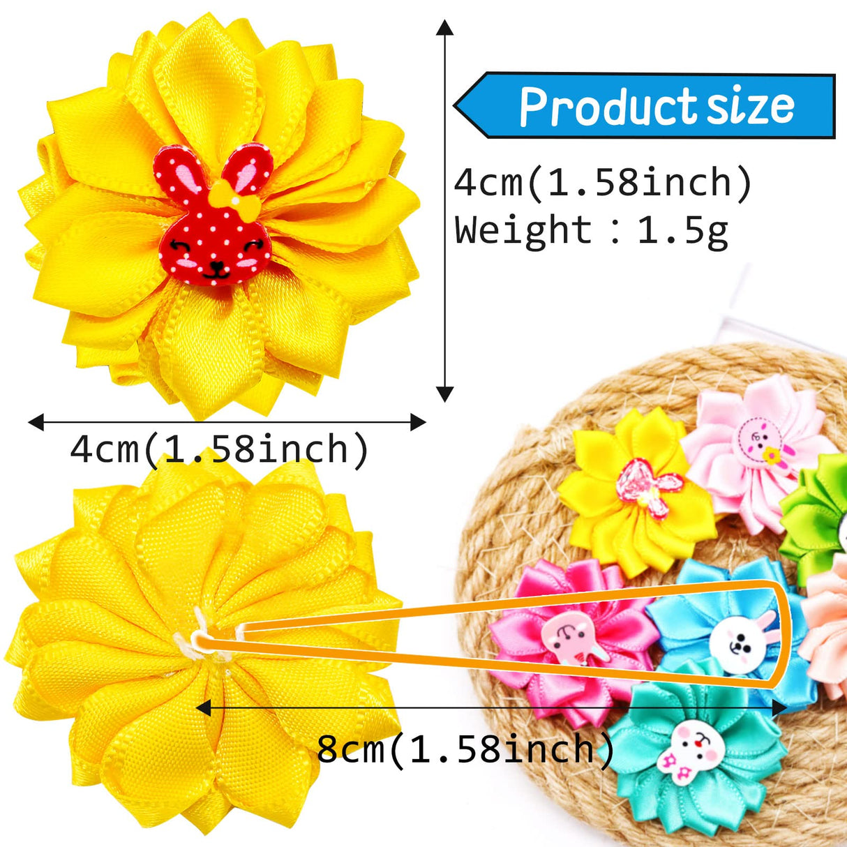 Mruq pet 80pcs Dog Flower Bows, Bulk Holiday Small Dog Hair Bows with Rubber Bands, Mix Cute Bunny Pattern Puppy Dog Bows for Festival Pet Dog Cat Hair Grooming Accessories