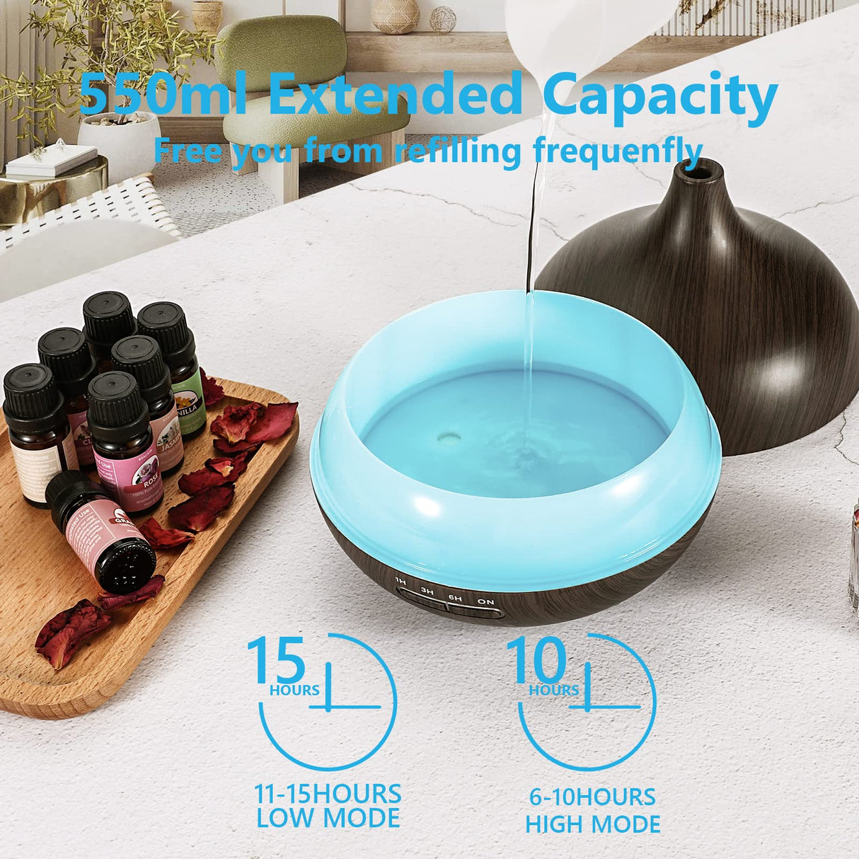 SACATR Essential Oil Diffusers,550ml Oil Diffuser with 15x10mL Essential Oils,Aromatherapy Diffuser with Ultrasonic Technology, Diffusers for Essential Oils Large Room, Home Office