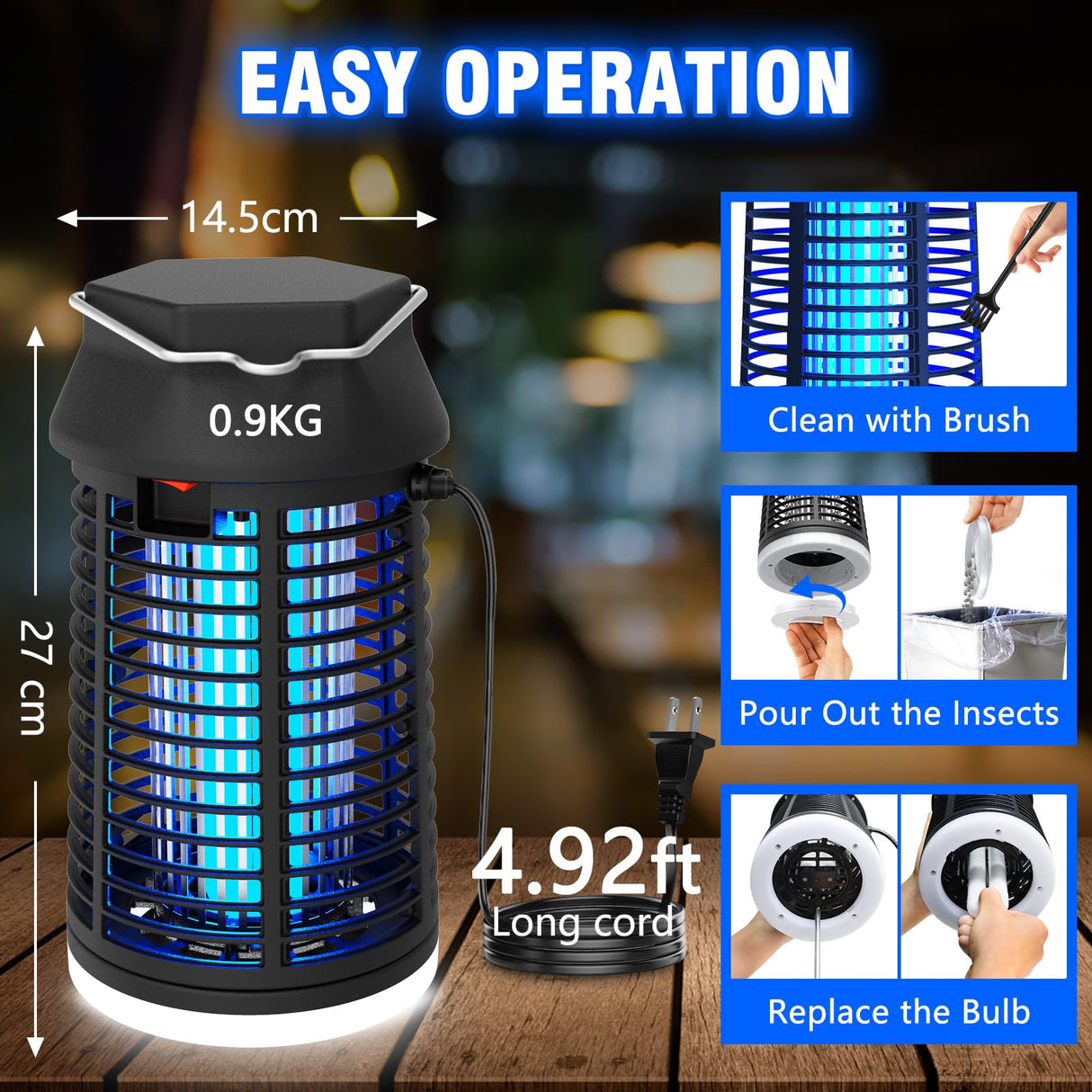 Endbug Bug Zapper with LED Light, Waterproof Bug Zapper Outdoor Indoor, Mosquito Zapper Outdoor Electric Fly Zapper, Mosquito Killer Fly Trap for Outside Patio Garden Backyard Home, Plug in