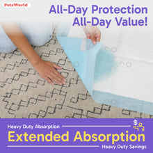 Load image into Gallery viewer, PETSWORLD Enormous Dog Training & Potty Pads, 37x54 inch - Tear Resistant with Strong Leak-Proof Backing, Optional Adhesive Tape, 50 Count