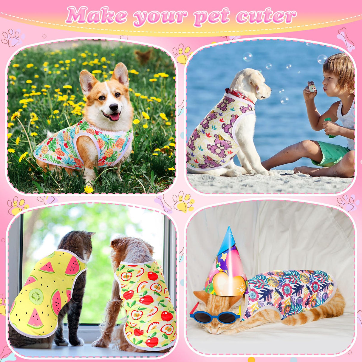 Yeyeplum 42 Pcs Dog Shirts Sleeveless, Soft Breathable Summer Puppy Clothes, Cute Printed Pet T-Shirt Vest Bulk Pack for Small Medium Large Dogs Pet Cat Hawaiian Clothing Daily Wear(M)