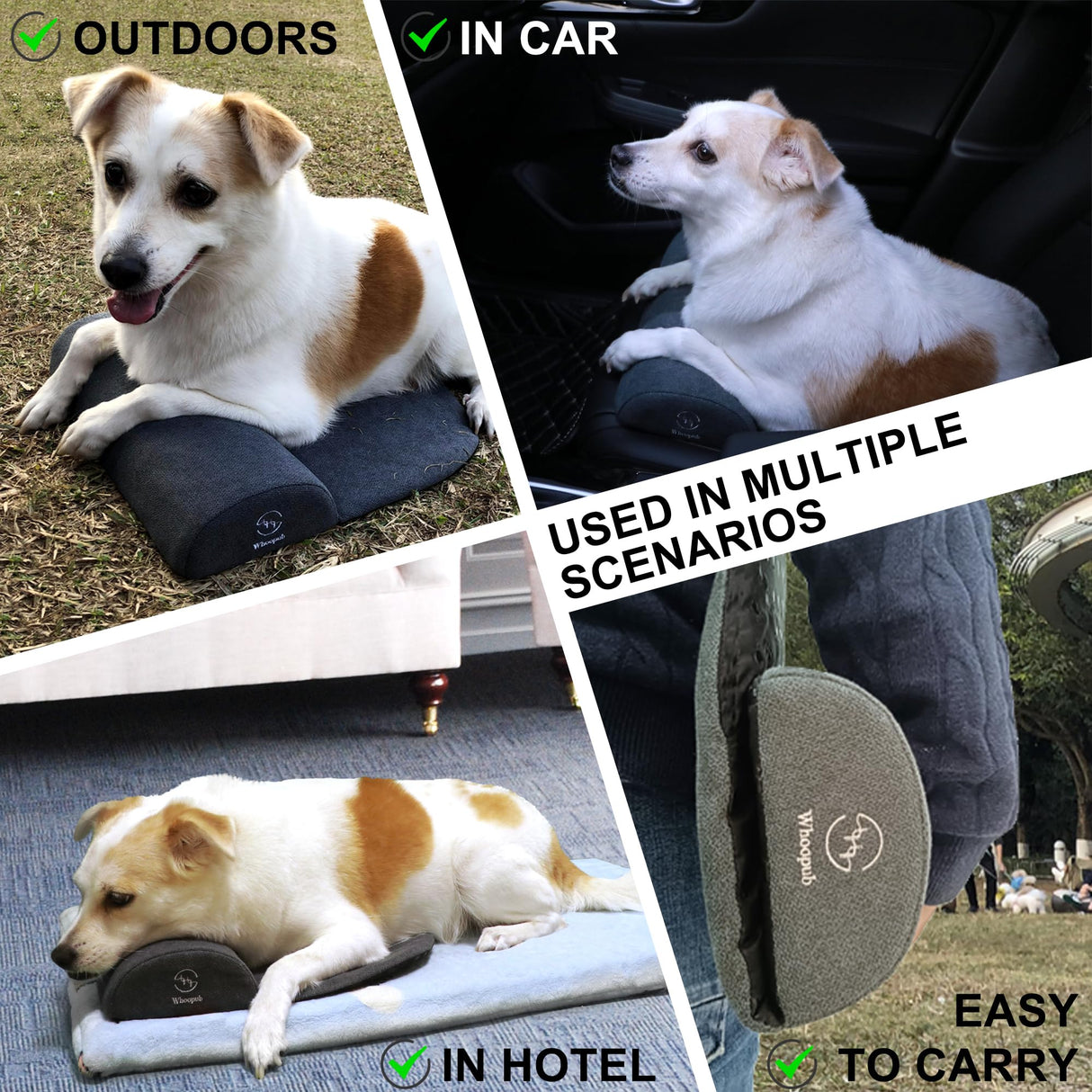 Whoopub Dog Bolster Pillow for Large Dogs, Benefit for Cervical Vertebra and Neck, Easy to Carry When Traveling, with High Resilience Foam, Machine Washable Cover&Easy to Clean (Dark Gray, Large)