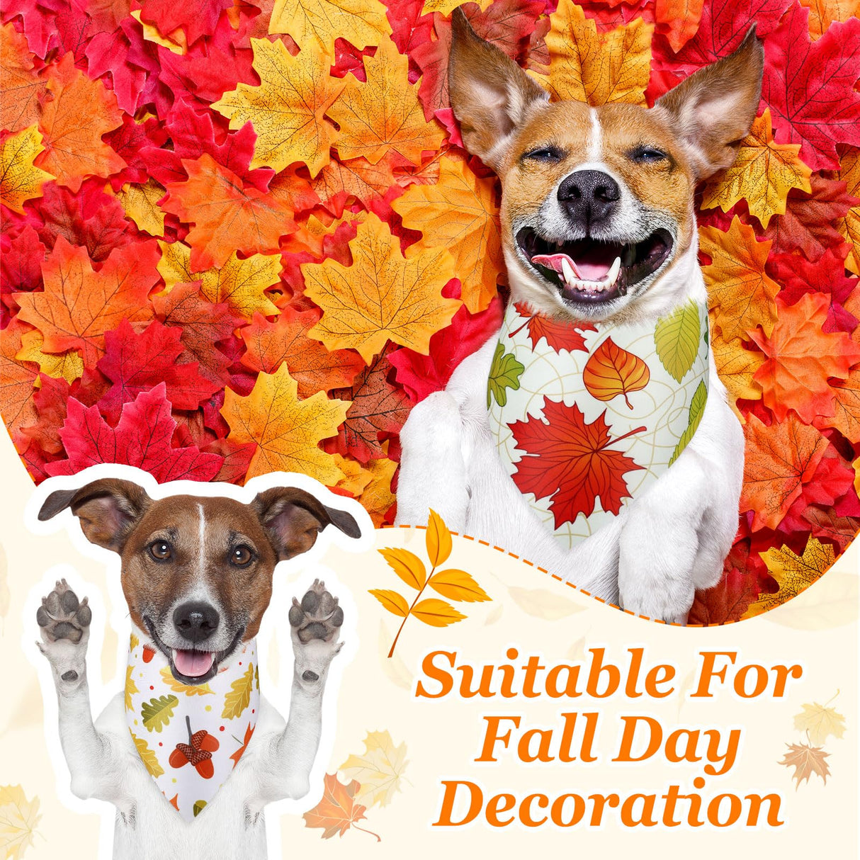 Chunful 100 Pieces Thanksgiving Dog Bandanas Bulk Fall Autumn Pet Bandanas with Leaves Patterns Triangle Scarf Bib Kerchief Set for Small Large Dog Costume Accessories (25.6 x 17.7 x 17.7)