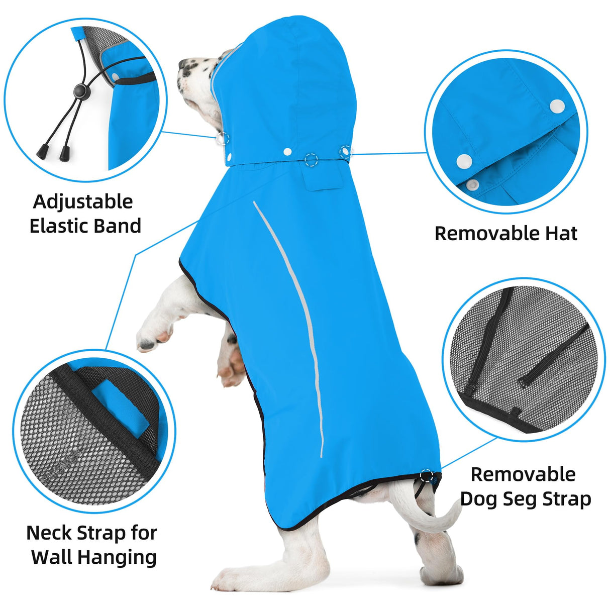 Mile High Life Dog Raincoat, Adjustable Waterproof Pet Rain Jacket, Reflective Hooded Poncho for Small Medium Large Dogs, Lightweight Breathable Pet Rain Coat (Blue,XL Chest 31"-37")