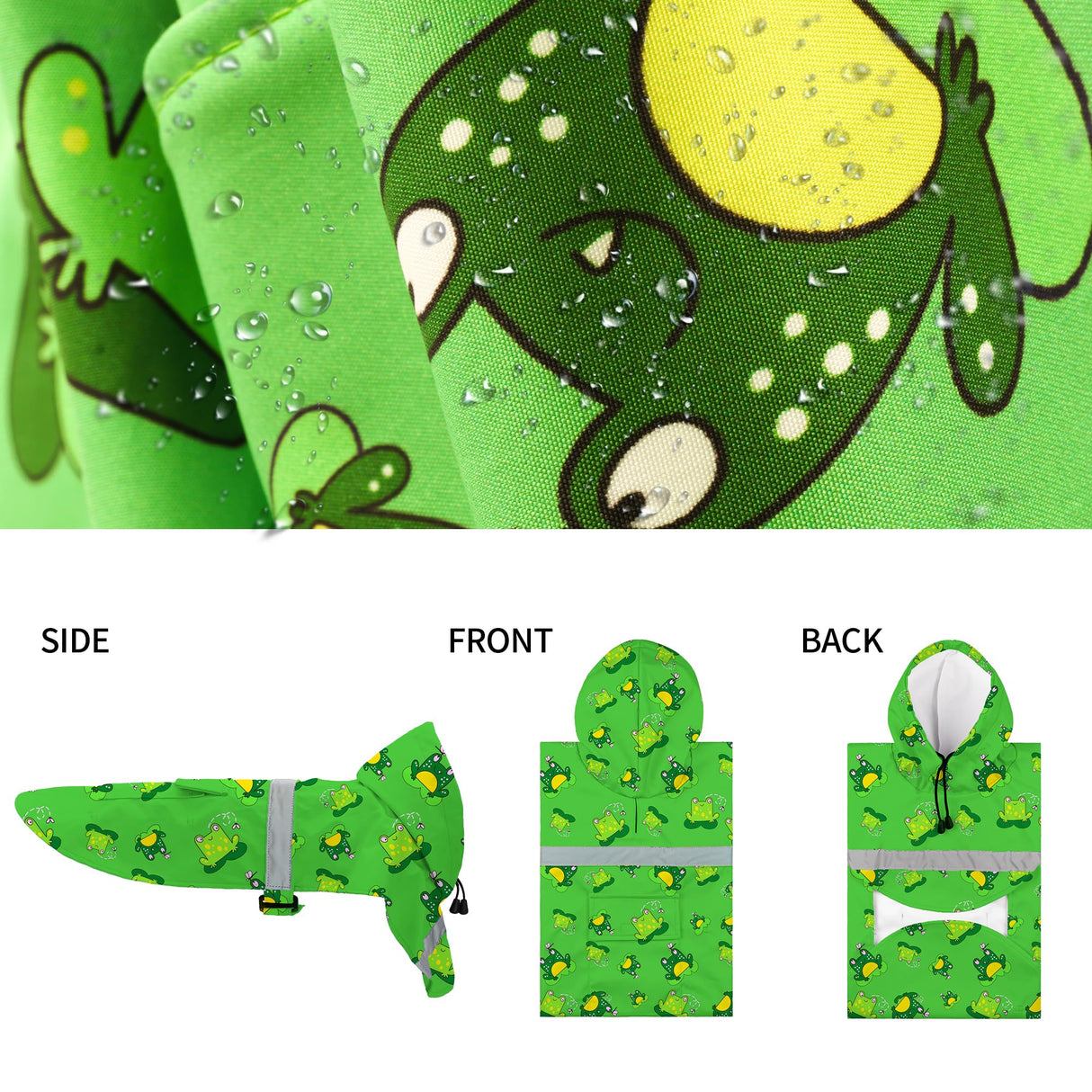 DELIFUR Large Dog Raincoat - Waterproof Dog Rain Poncho Adjustable Double Layer Rain Jacket with Hood for Medium Large Dogs Designed with Leash Hole Reflective Strip(Green Frog, X-Large)