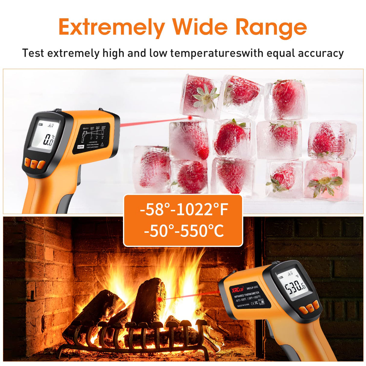 Laser Thermometer Infrared Temp Gun with Self Calibration -58°F to 1022°F (-50°C to 550°C), Not for Human Digital Infrared Thermometer Pyrometer with Backlit for Kitchen Cooking Industry, Automotive
