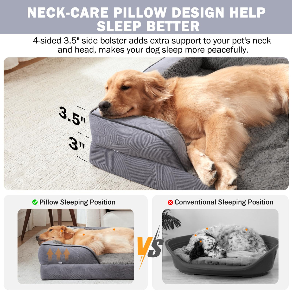 INVENHO Orthopedic Dog Beds Large Sized, XL Washable Dog Sofa with Egg-Crate Foam, Waterproof Lining and Non-Skid Bottom