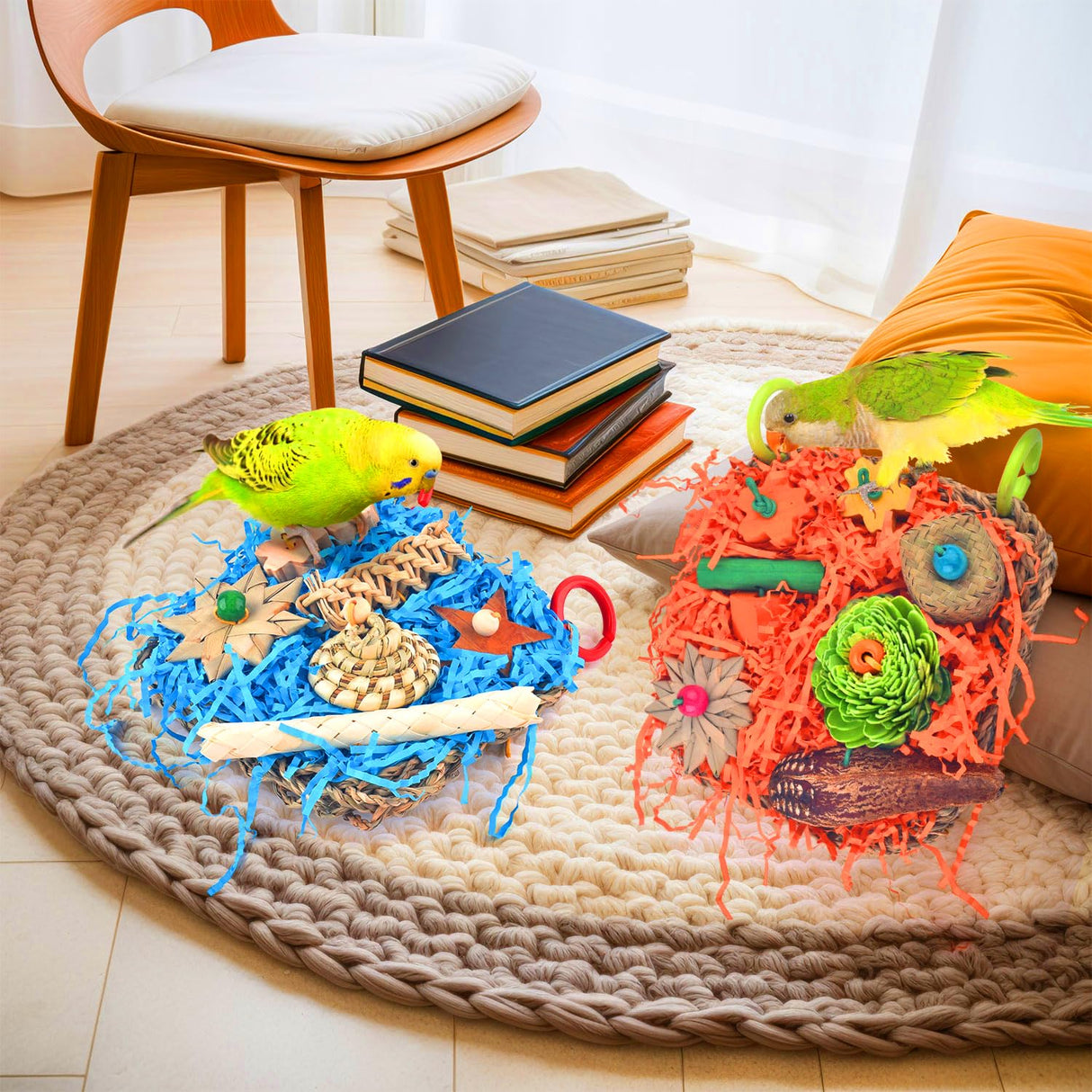 KATUMO Bird Toys, 2 Pack Bird Grass Mat Foraging Wall Toys Parrot Shredder Toys for Parakeet, Cockatiel, Conure, Lovebird, Budgie, Small to Medium Birds