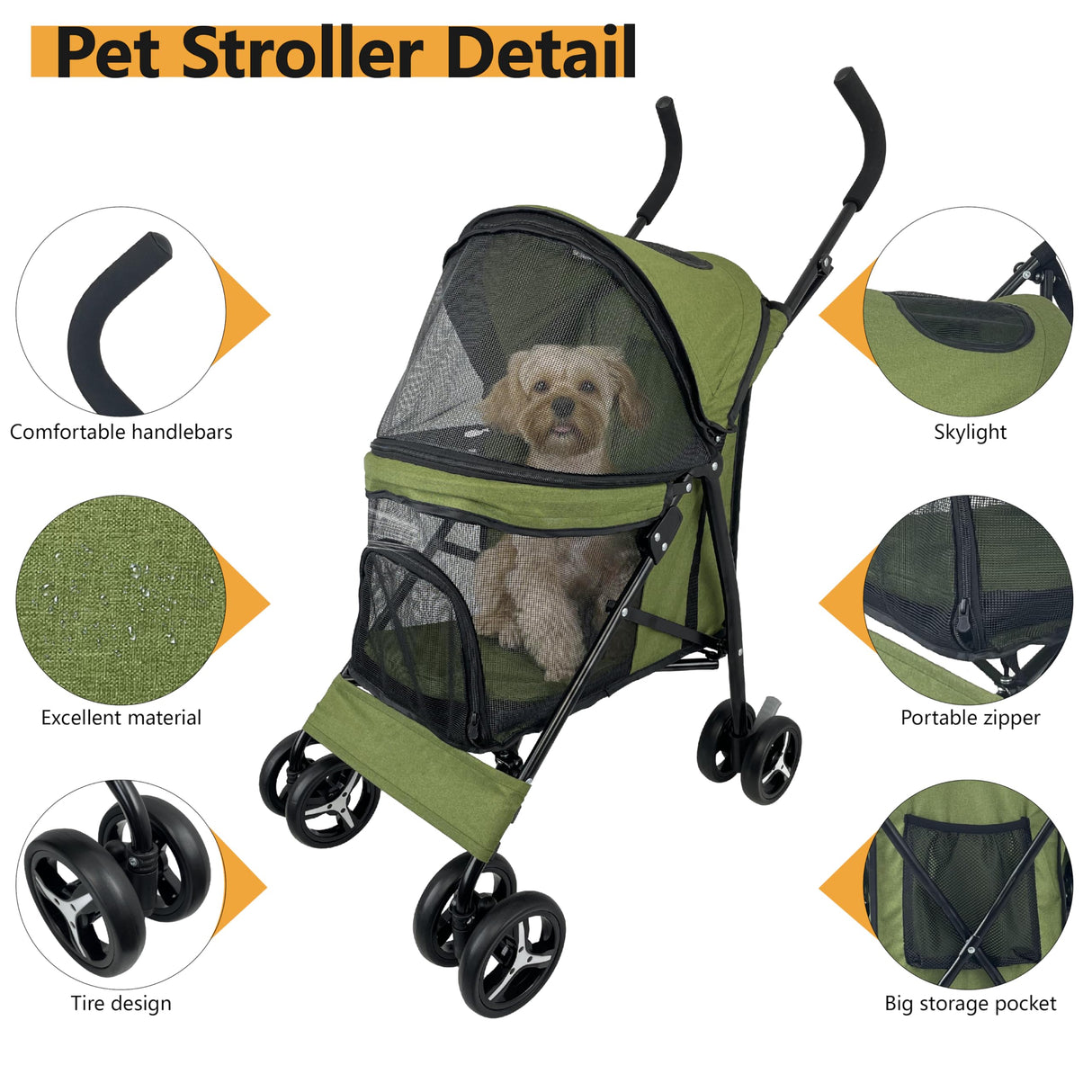 Sheziwu Dog Stroller for Small Dogs/Cats - Folding Pet Stroller with 360° Wheels, 22lbs Capacity, Portable Umbrella Stroller for Outdoor Walks/Vet Trips