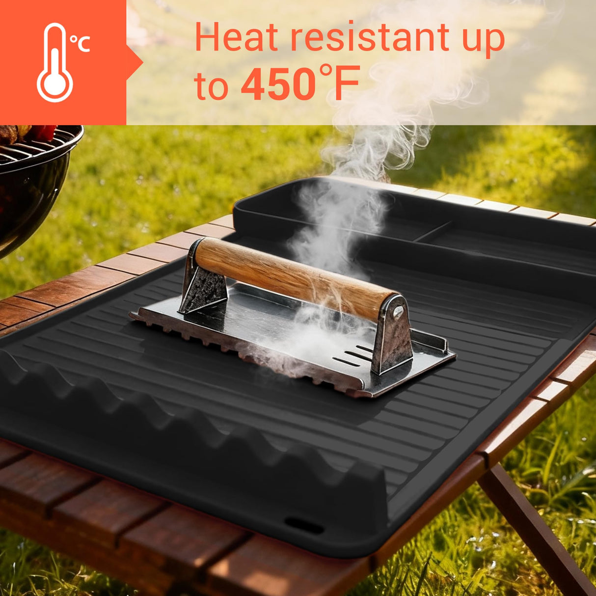 WZGUSXN 2Pack Silicone Grill Mat for Blackstone - 16x11.5 Inch Non-Slip Tool Mat with Sauce Drip Pad & Wavy Grip, Outdoor BBQ Accessories & Gifts for Men, Dad, Grilling (Black)