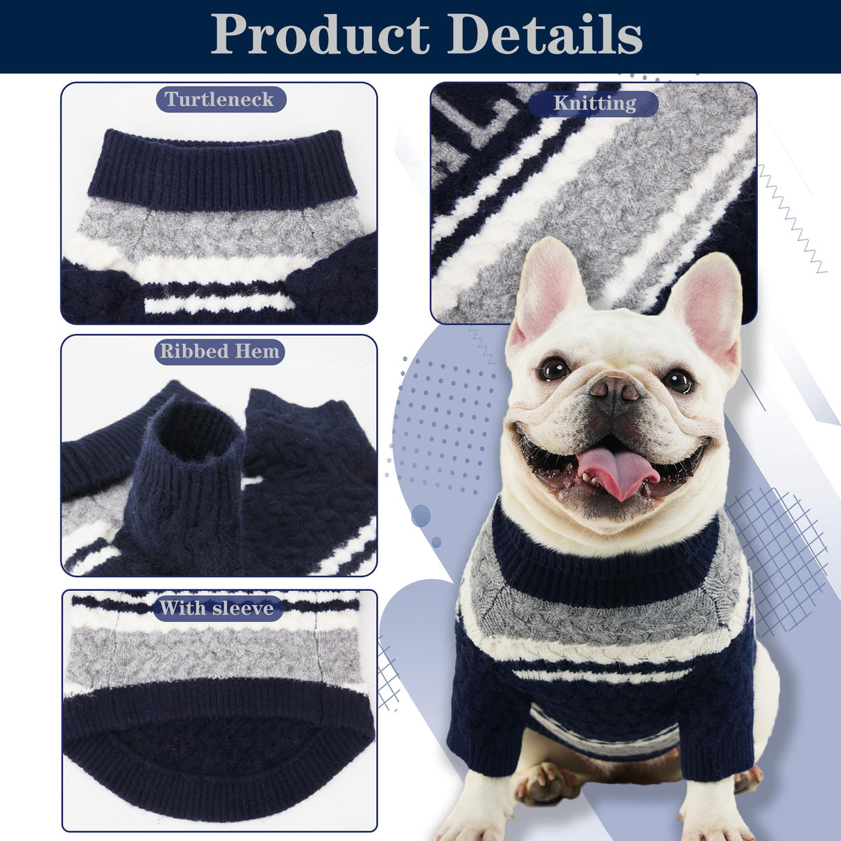 ZOARVEXD Dallas Small Dog Sweater Football Theme Turtleneck Knit Dog Sweaters for Small Pets Warm Winter Cat Dog Clothes