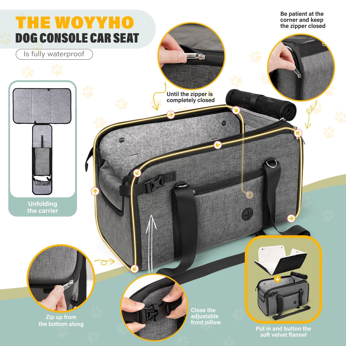 WOYYHO 18lbs Dog Car Seat for Small Dogs with Removable Velvet Liner, Luxury Small Dog Center Console Car Seat Pet Booster CarSeat, Easy Install Stable No Shaking, Waterproof Anti-Slip PU Leather