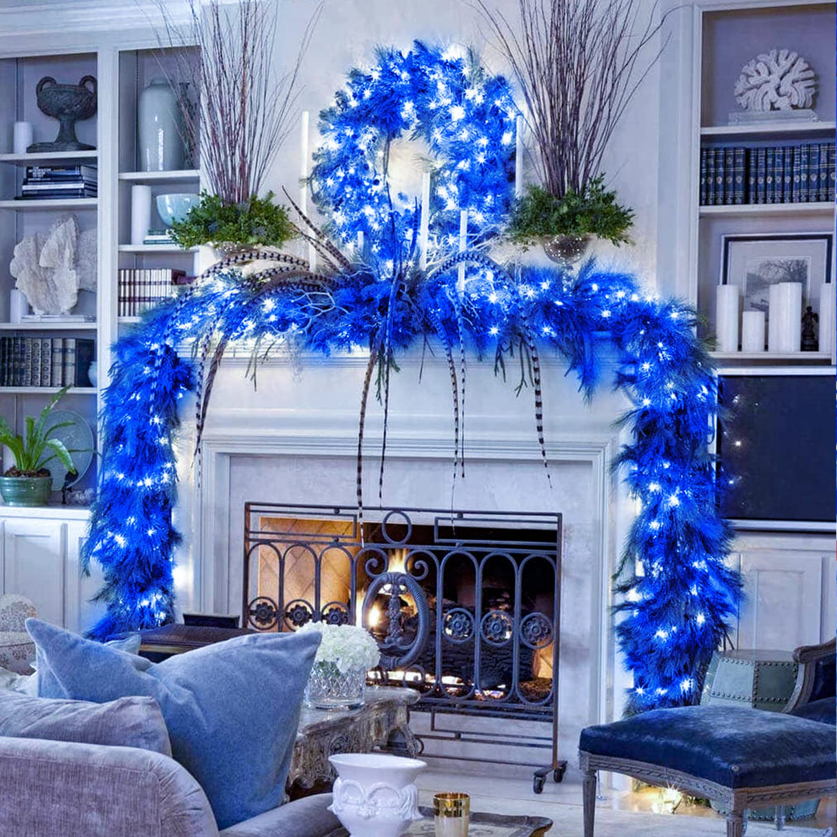 JMEXSUSS 600 Blue LED Christmas Lights Outdoor Waterproof 168ft Blue Christmas Tree Lights Indoor Plug in 8 Modes Blue String Lights for Bedroom Fireplace Halloween Party Xmas Christmas Decorations