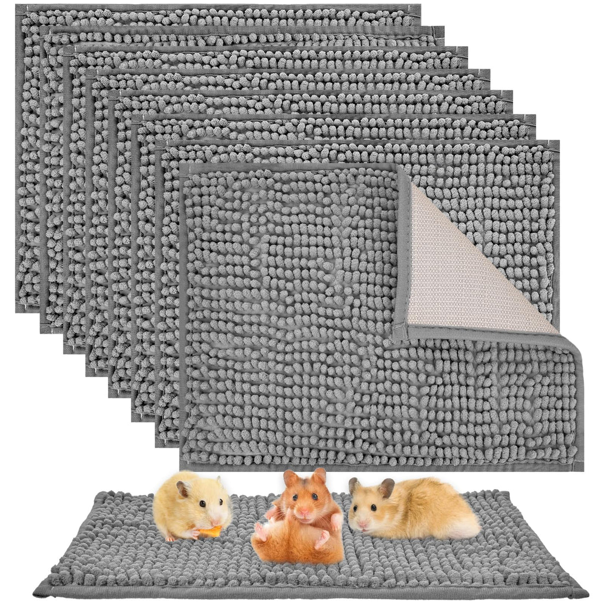 Agolctry 8 Pcs Guinea Pig Liner Washable Rabbit Cage Liner 16x12 Inch Guinea Pig Fleece Mats Reusable Bedding Pee Pads for Small Animals, Bunny (Grey)
