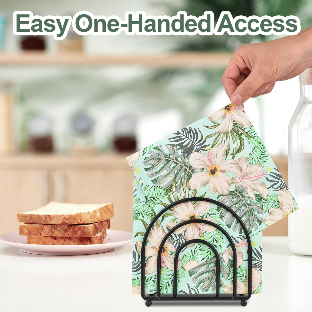 Metal Napkin Holder for Table - No Assembly Matte Black Paper Napkin Holders for Kitchen, Compact Design Cocktail Napkins Hoder Dispenser for Home Countertop, Restaurant & Outdoor Use
