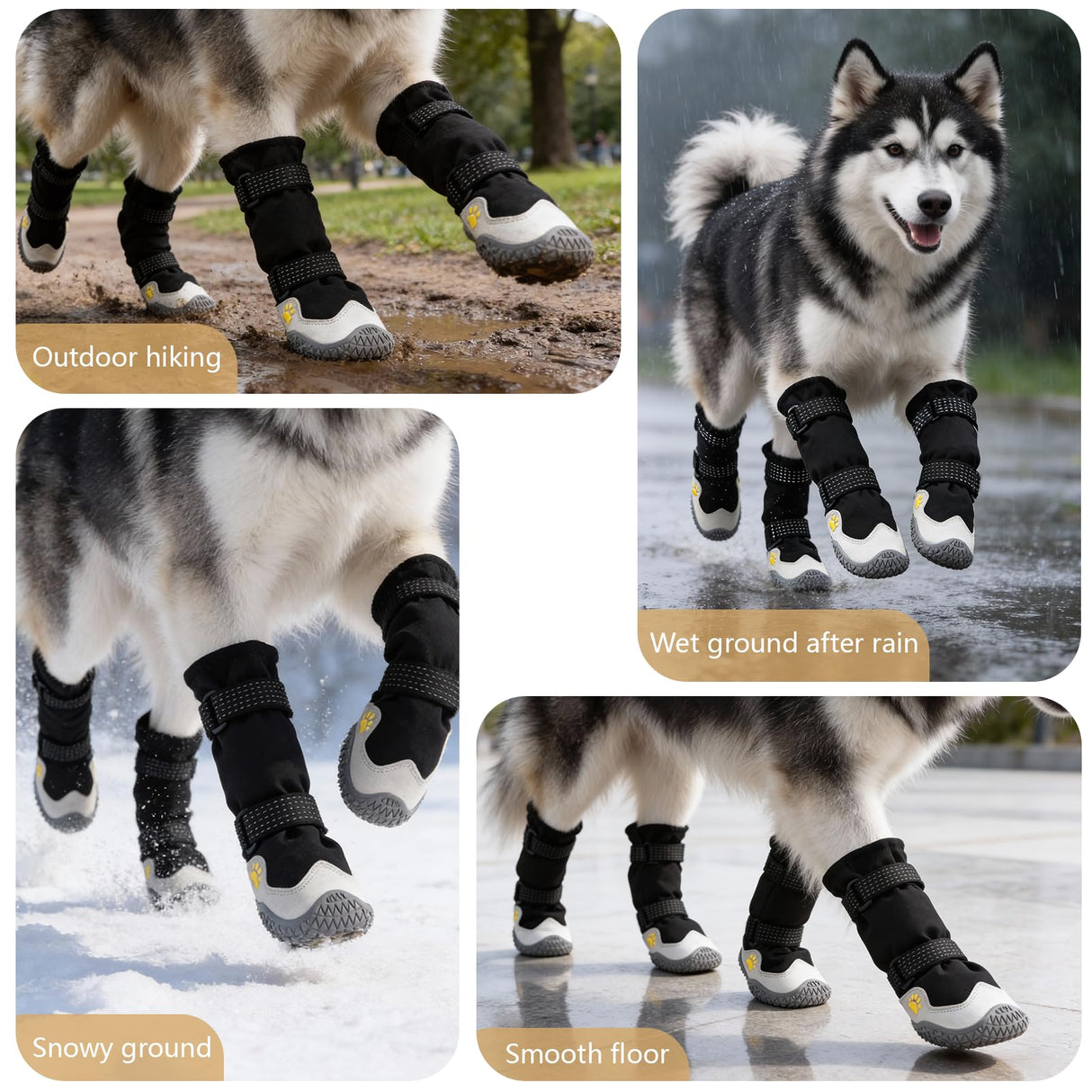 BECEMURU Dog Snow Boots for Winter,Double-Straps Anti-Fall Off Dog Booties Shoes, Non-Slip Paw Protectors for Outdoor Walking Hiking in Snowy or Rainy Day (Black, 2#)