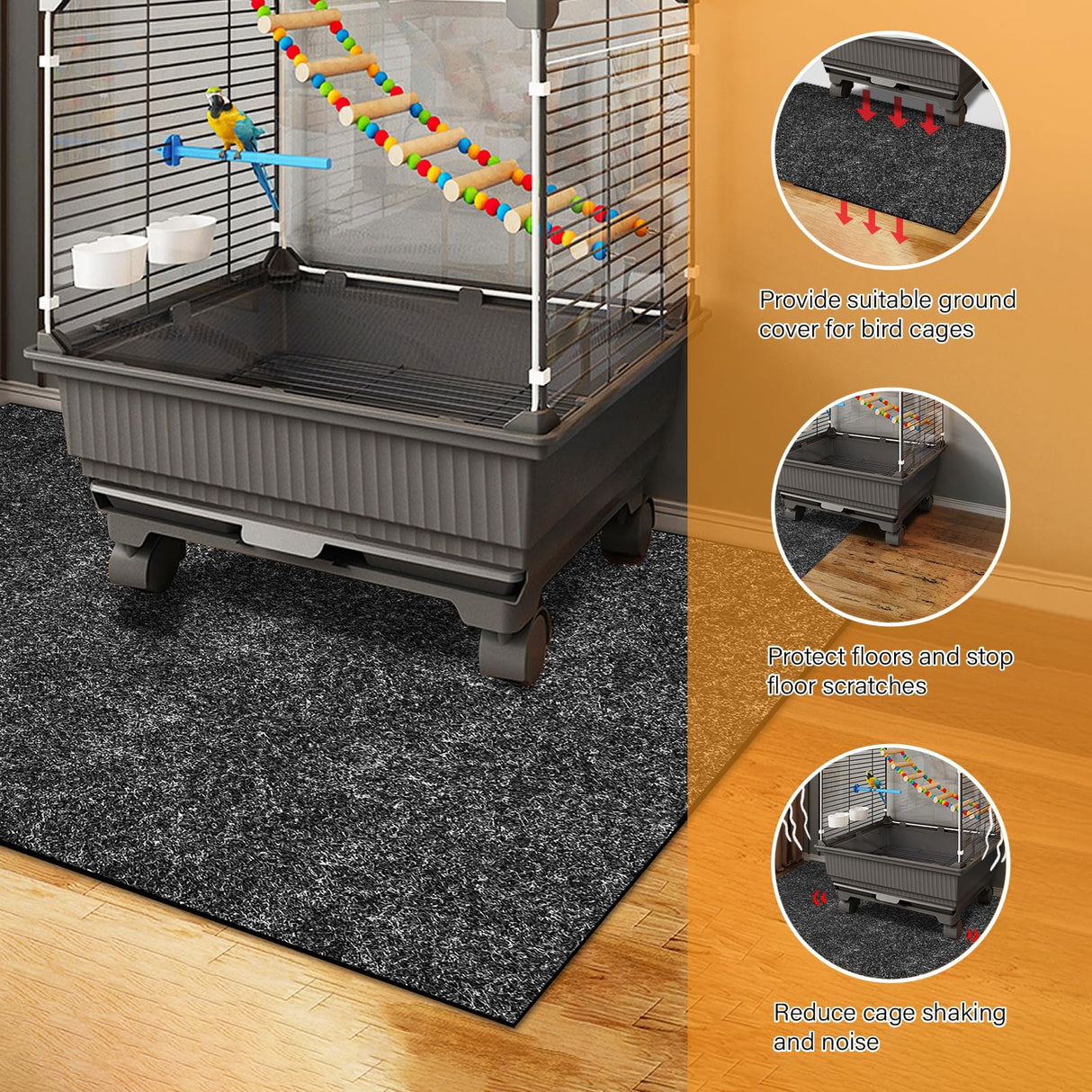 Wibeelee 48 x 48 Inch Large Felt Bird Cage Mat, 3mm Thick Absorbent Felt Surface with Non-Slip Backing, Durable Under Pet Cage Mat for Bird Cages Tear-Resistant & Water-Absorbing Pad