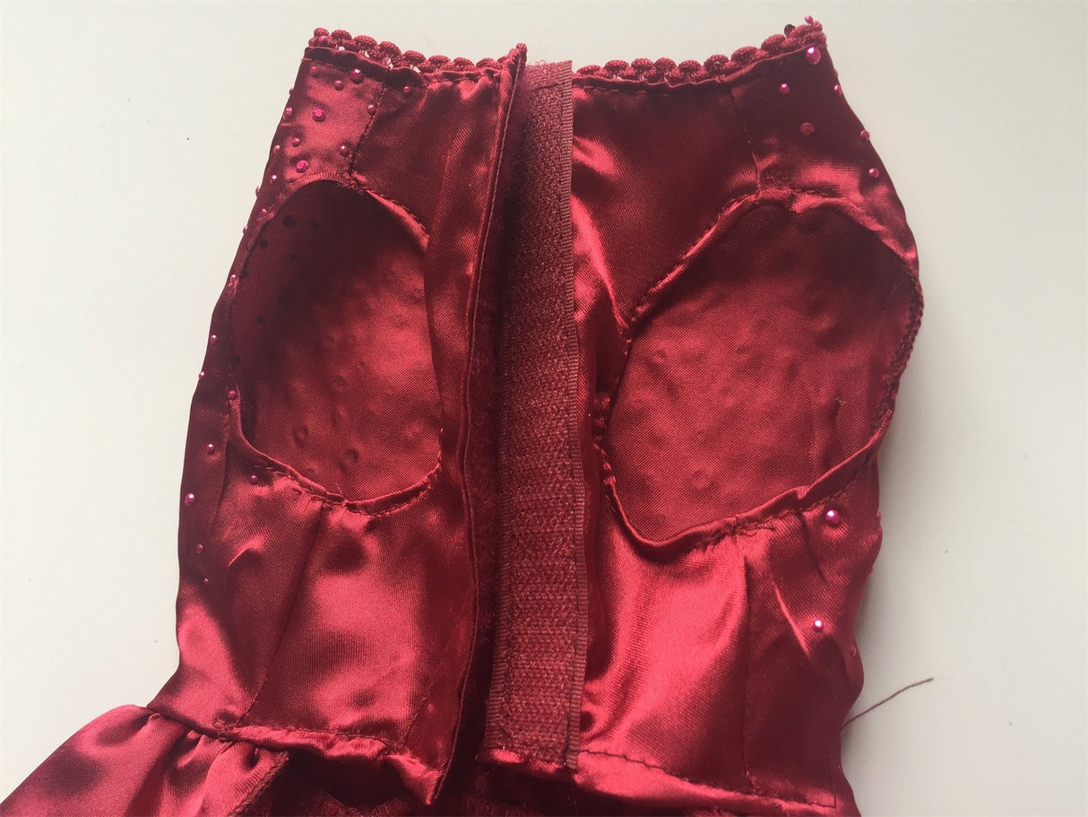 Vedem Pet Small Dog Princess Rhinestone Satin T-Shirt Dress Wedding Tutu Voile Dress (L, Burgundy)