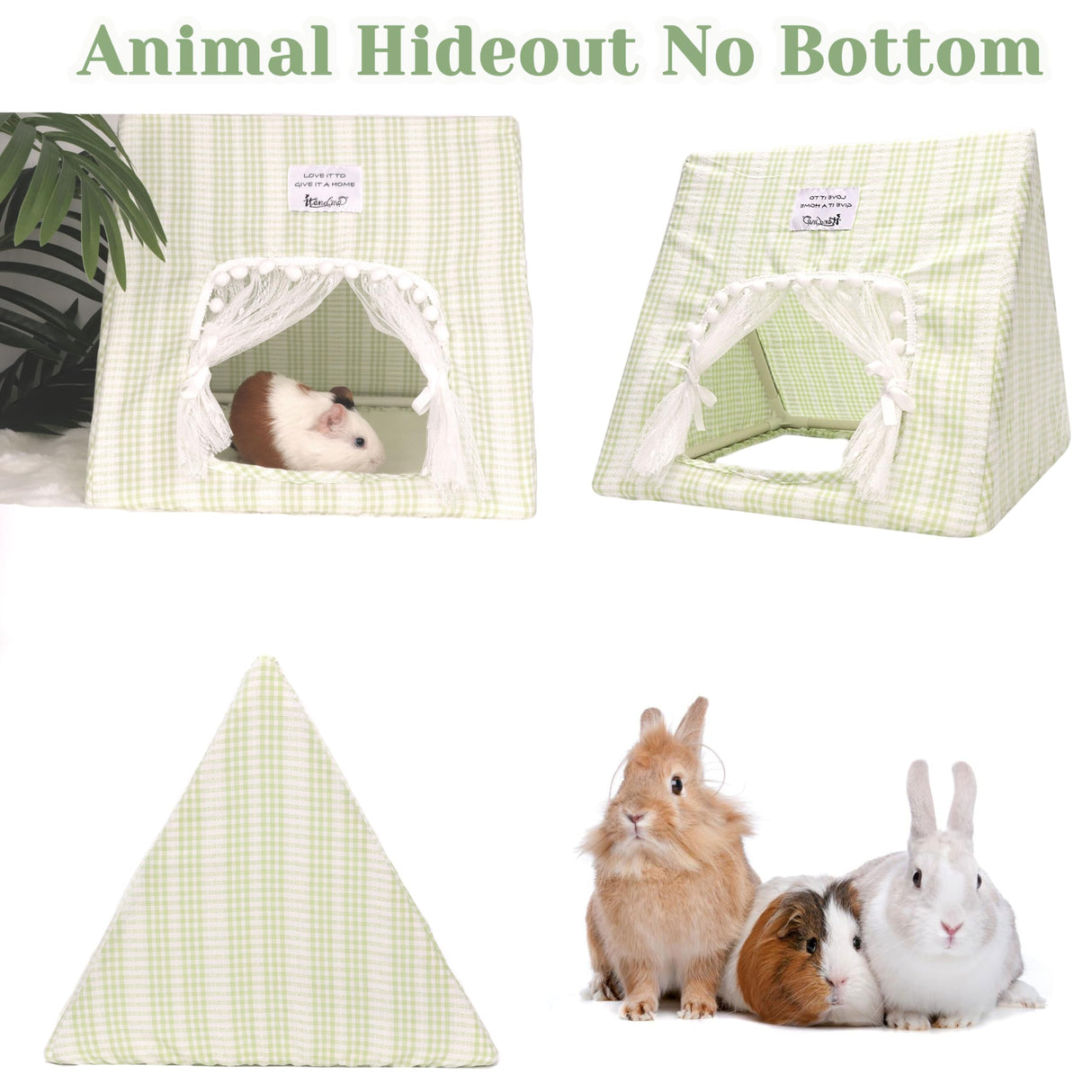 Guinea Pig Hideout Large with Curtain, Bunny Hideout, Machine Washable Guinea Pig Hide Tent Houses & Habitats, Small Animal Hideout for Pet Rabbit, Ferret, Rat, Chinchilla, Squirrel (Grid, Large)