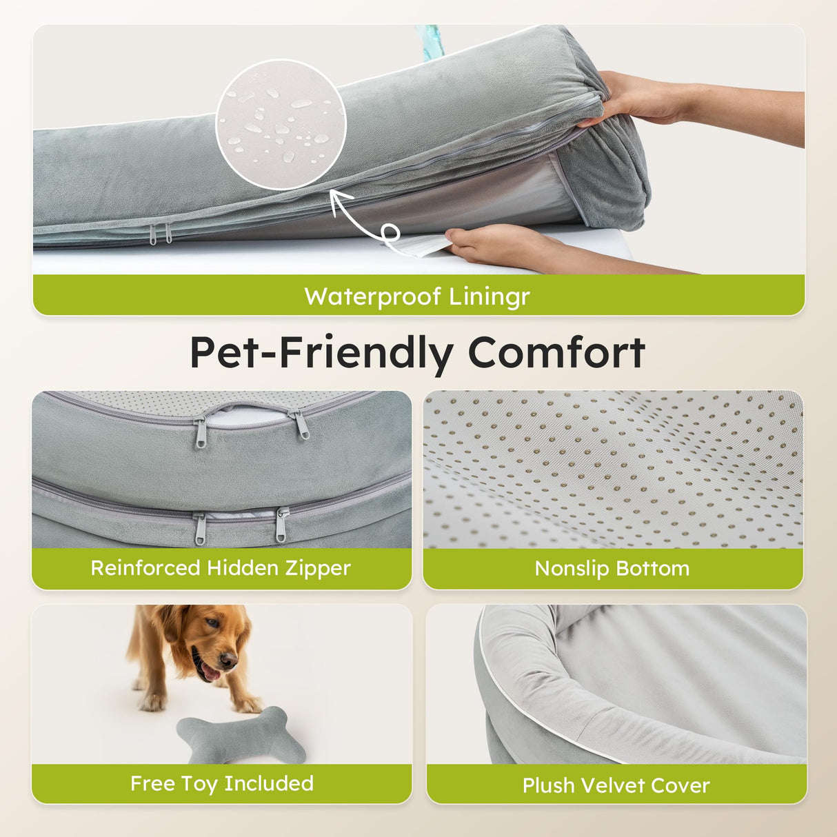 CWAWZ XL Orthopedic Dog Bed, Extra Large Dog Bed, Dog Sofa for Large Sized Dogs with Full-Surround Bolsters, Dual-Sided Dog Cooling Bed with Memory Foam, Washable Sofa with Nonslip Bottom, Light Grey