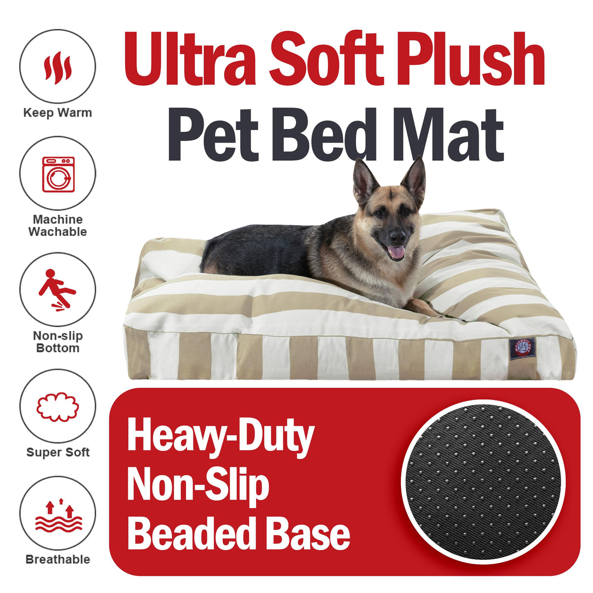 Majestic Pet Rectangle Large Dog Bed Washable – Non Slip Comfy Pet Bed – Dog crate Bed with Removable Washable Cover – Dog Kennel Bed for Sleeping - Dog bed X-Large Breed 50x42x5 Inch – Sand Beige