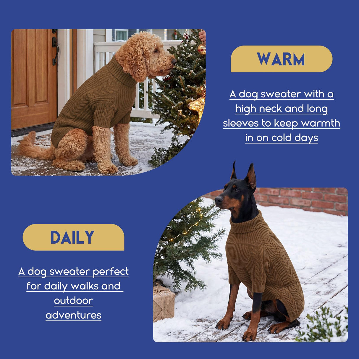 ASENKU Dog Sweater, Dog Sweaters for Medium Dogs, Warm Pullover Doggie KnitTurtleneck Warm Clothes for French Bulldog, Boston Terrier(Coffee, M)