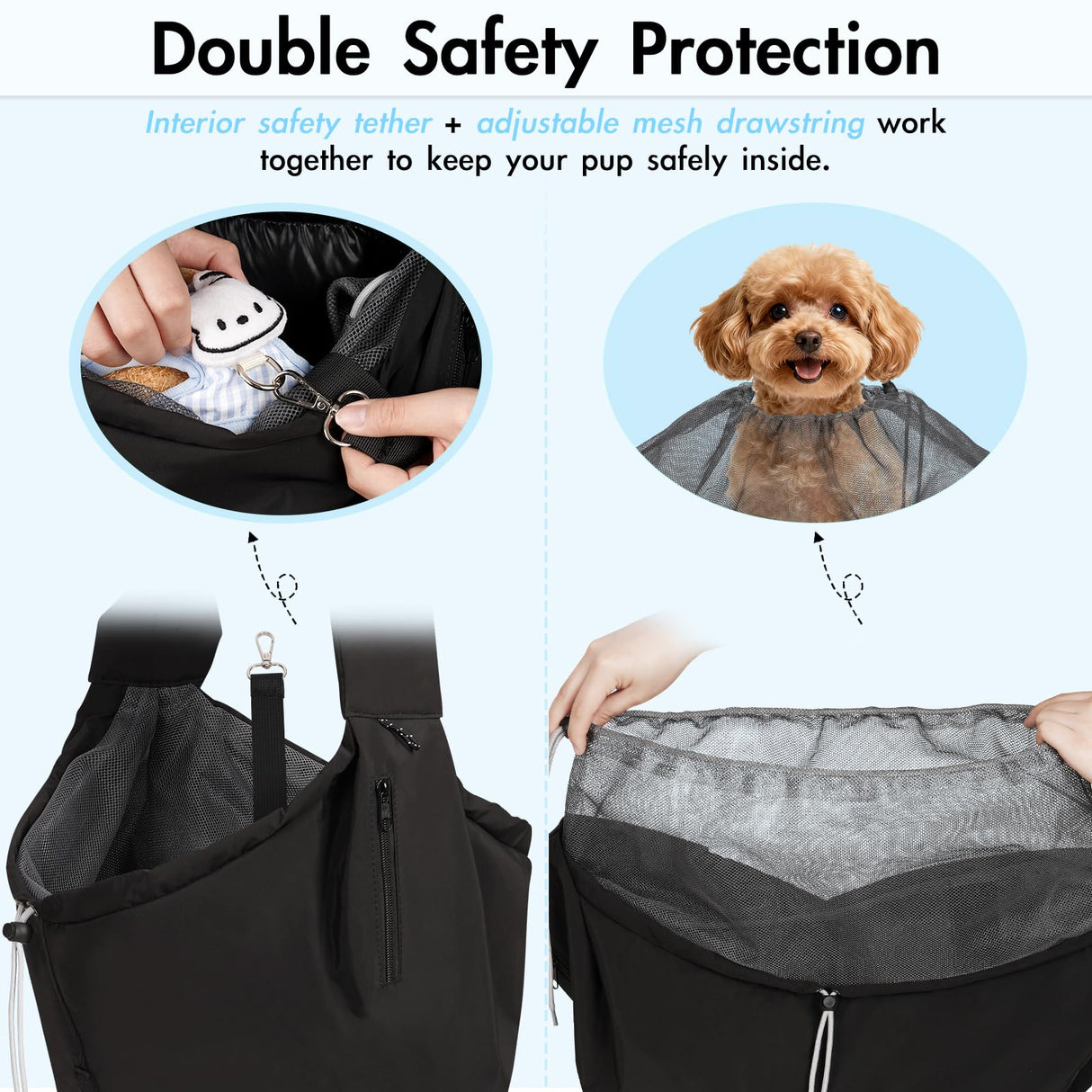 Creproly Dog Carrier Sling, Dog Carriers for Small Dogs & Cats with Pockets, Puppy Carrier Sling 15 lbs Machine Washable, Adjustable Shoulder Strap, Hands Free for Family Outdoor Use (Black)
