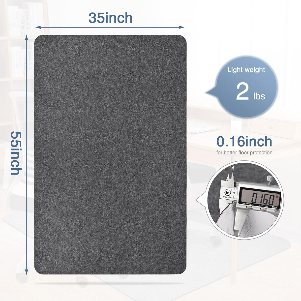 Placoot Office Chair Mat for Hardwood Floor, 55"x35" Computer Chair Rug, Under Desk Mat, Large Anti-Slip Floor Protector for Home Office