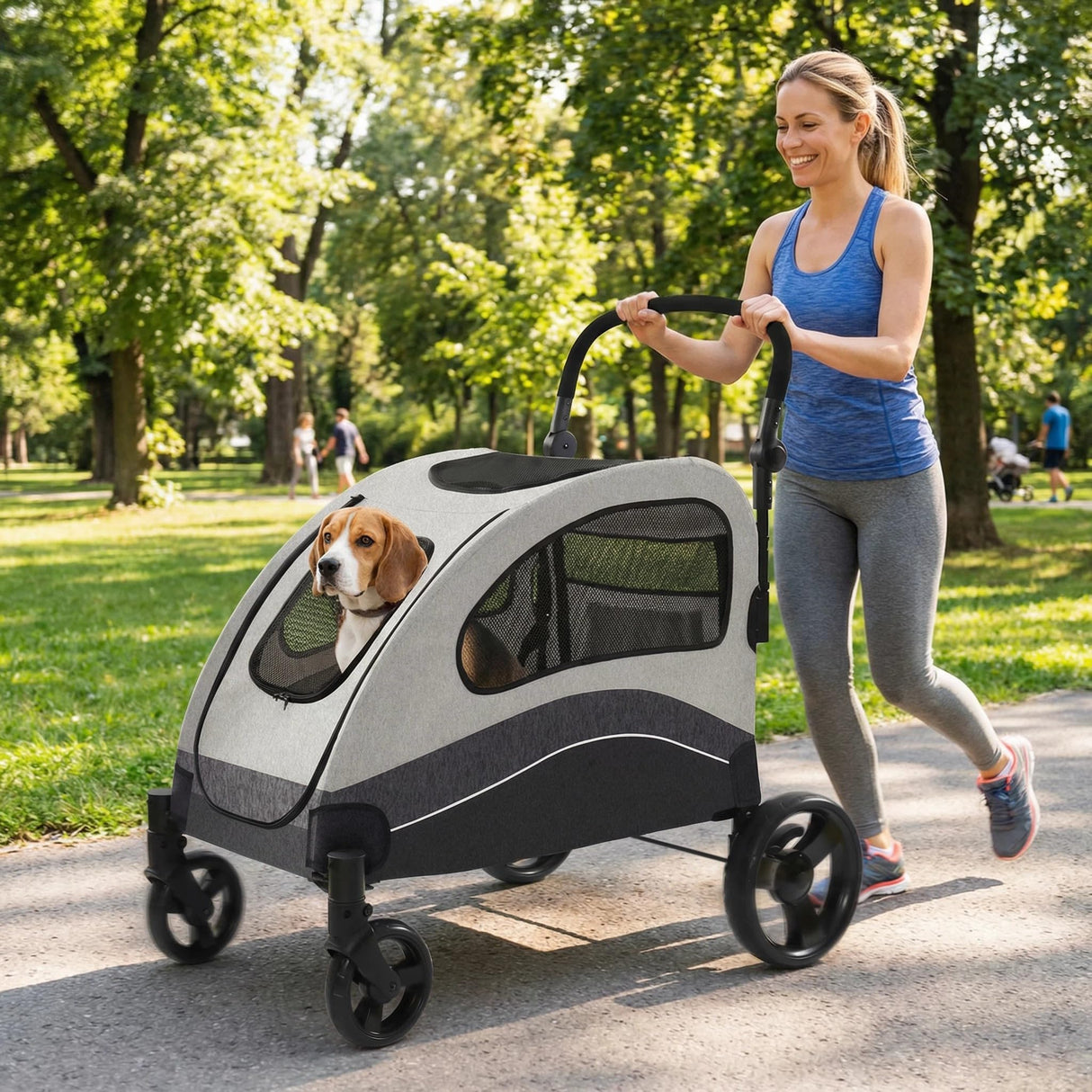 Heavy Duty Dog Stroller for Large Dogs Up to 135 Lbs, Dual Entry Pet Wagon with All Terrain Wheels, One-Foot Brake, Easy Fold, Breathable Mesh, Adjustable & Removable Handle for Senior Pets - Black