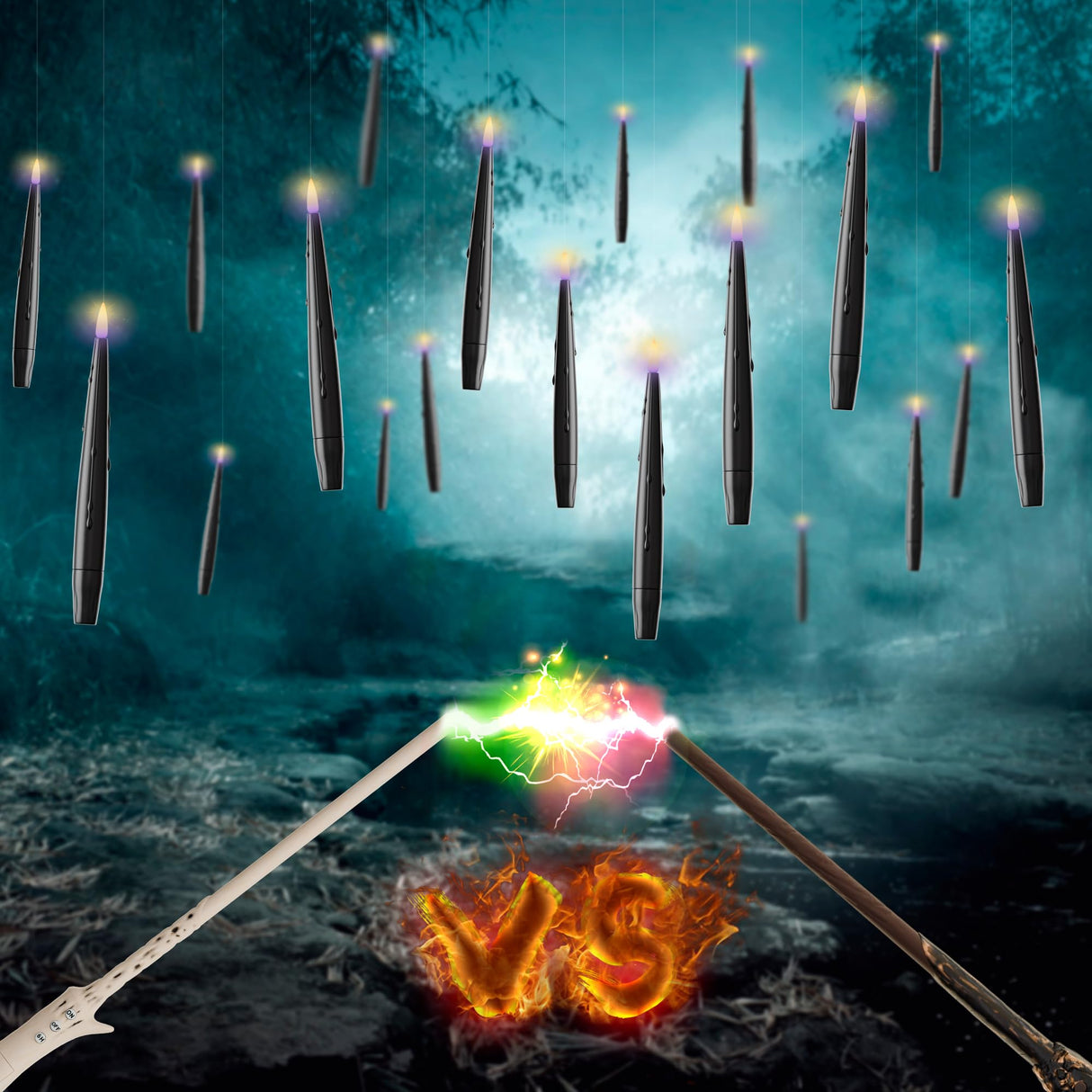 JOIONE Floating Candles with Wand, 20 Pack Halloween Flameless Candles Magic Hanging Taper Candles with 2 Wand Remotes, Battery Operated Candles for Halloween Christmas Birthday Party Decor Black