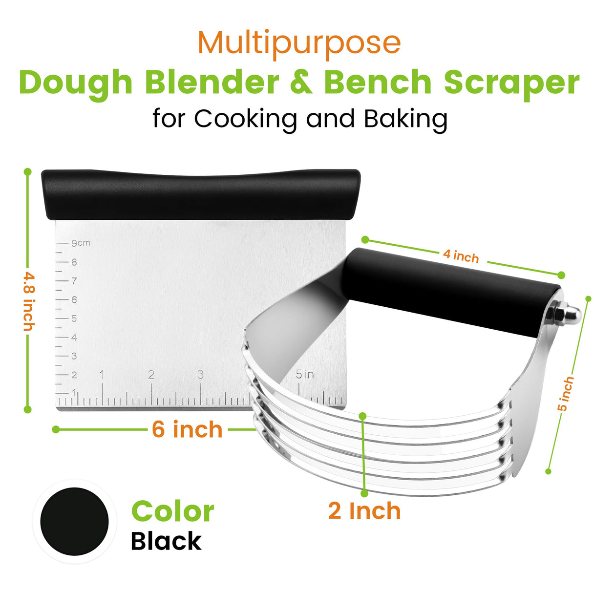 Dough Blender & Pastry Cutter Tool, Stainless Steel Pastry Blender & Bench Scraper for Pizza, Nut, Pie - Multipurpose Dough Cutter & Scraper Tool for Baking with Soft Grip Handles - Black