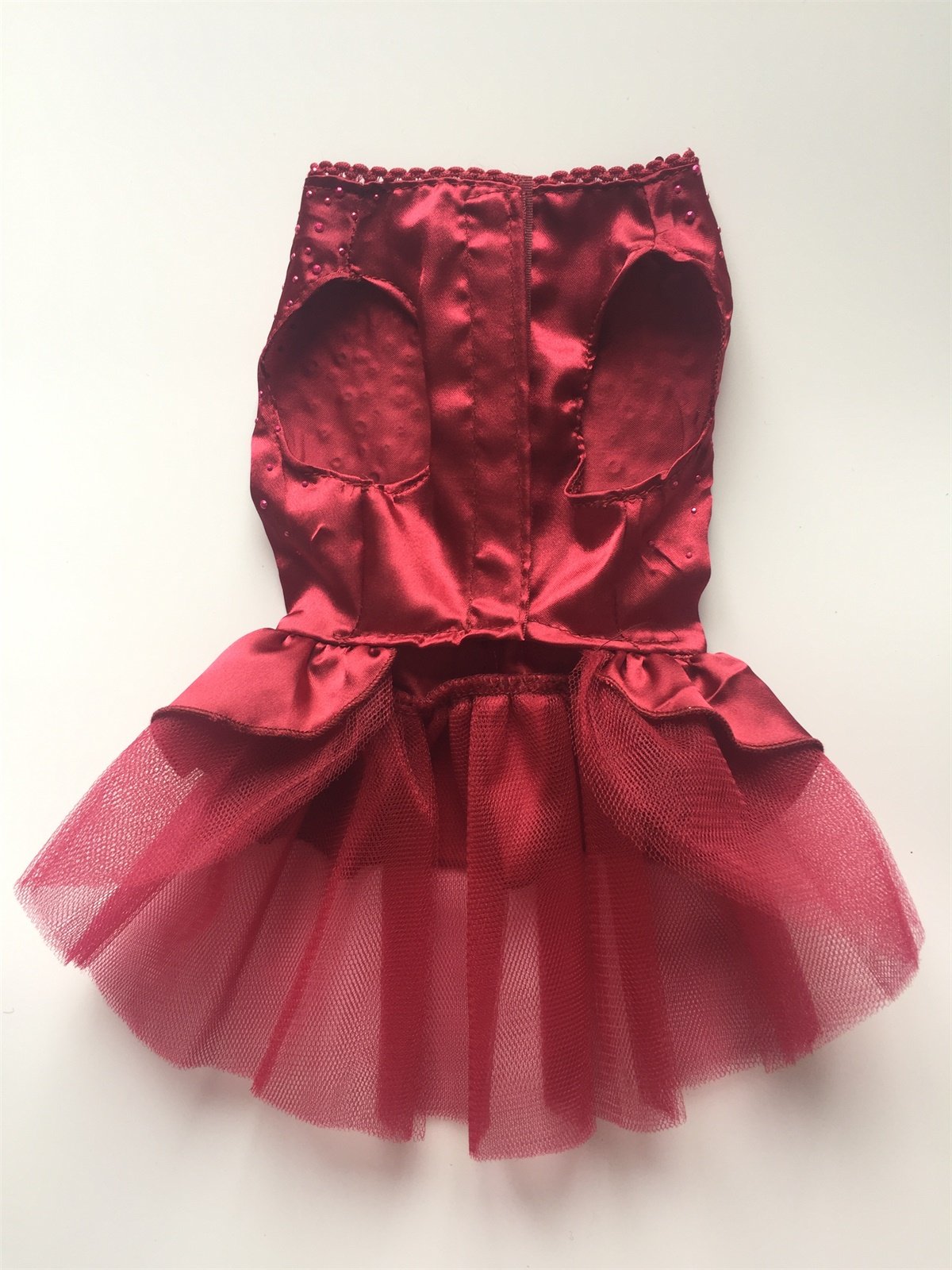 Vedem Pet Small Dog Princess Rhinestone Satin T-Shirt Dress Wedding Tutu Voile Dress (L, Burgundy)