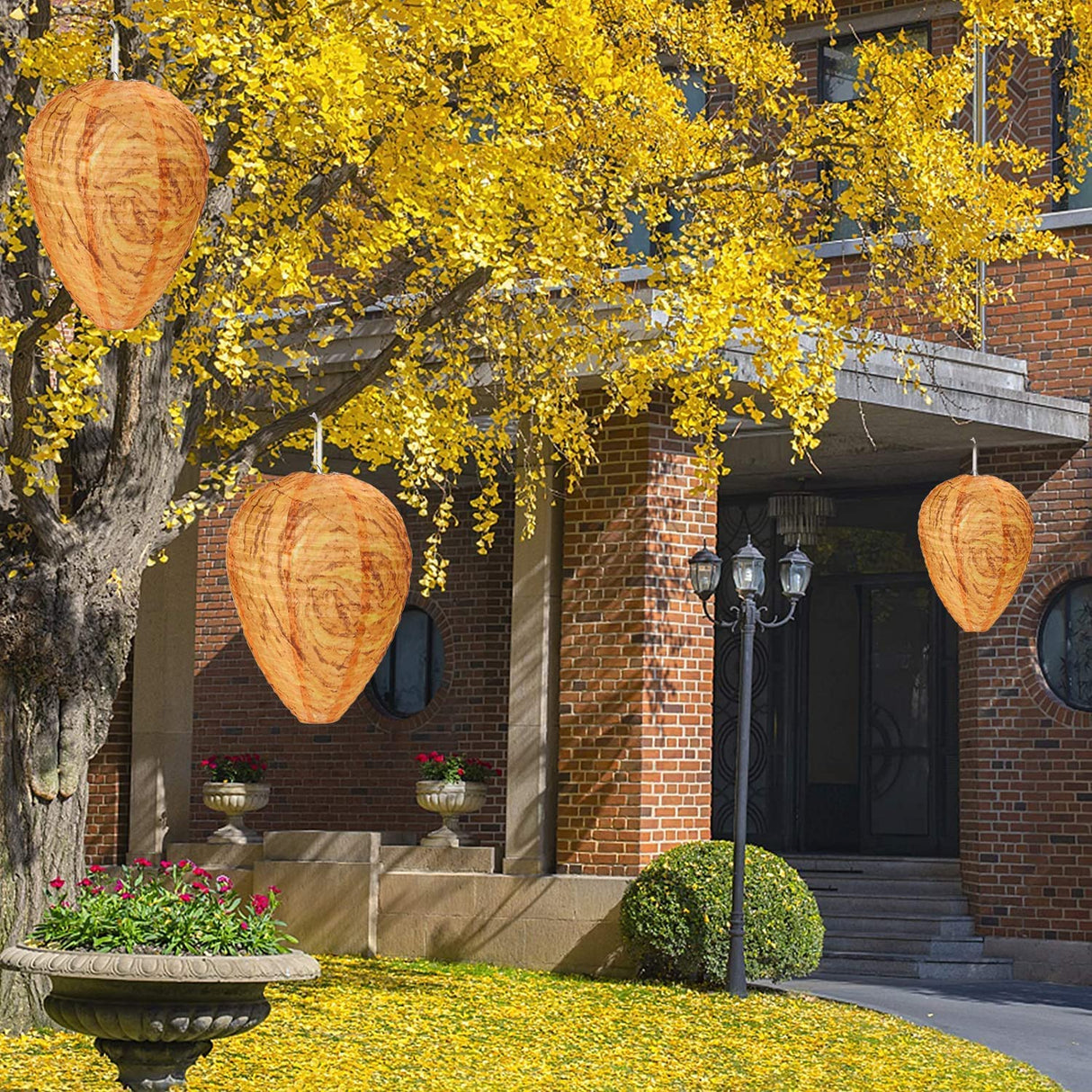 2 Pack Wasp Nest Decoy for Wasps Hornets Yellow Jackets Safe Hanging Wasp Deterrent Hornet Bee Wasp Trap Bags Waterproof Wasp Repellent Fake Cloth Wasp Nest for Home Garden Yard Outdoor