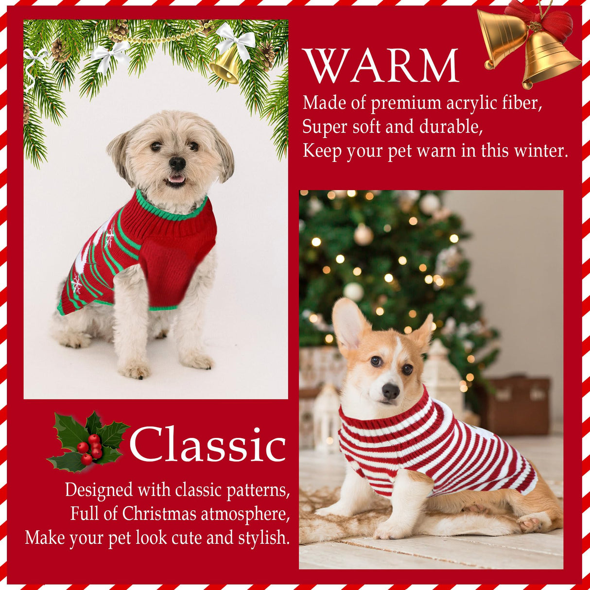 4 Pack Dog Christmas Sweater, GOYOSWA Dog Christmas Outfit Holiday Sweater Santa Snowman Reindeer Elf Knitted Sweaters for Small Medium Large Dogs Pets (Medium)