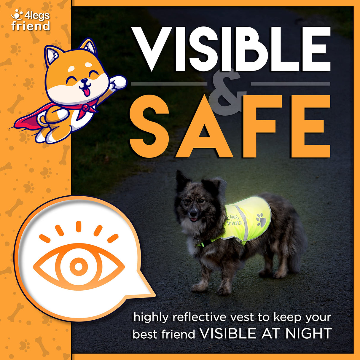 Upgraded Reflective Dog Vest. Hi-Visibility, Fluorescent Blaze Orange Dog Vest Helps Protect Your Best Friend. Safeguard Your PUP from Motorists & Hunting Accidents, On or Off Leash by 4LegsFriend