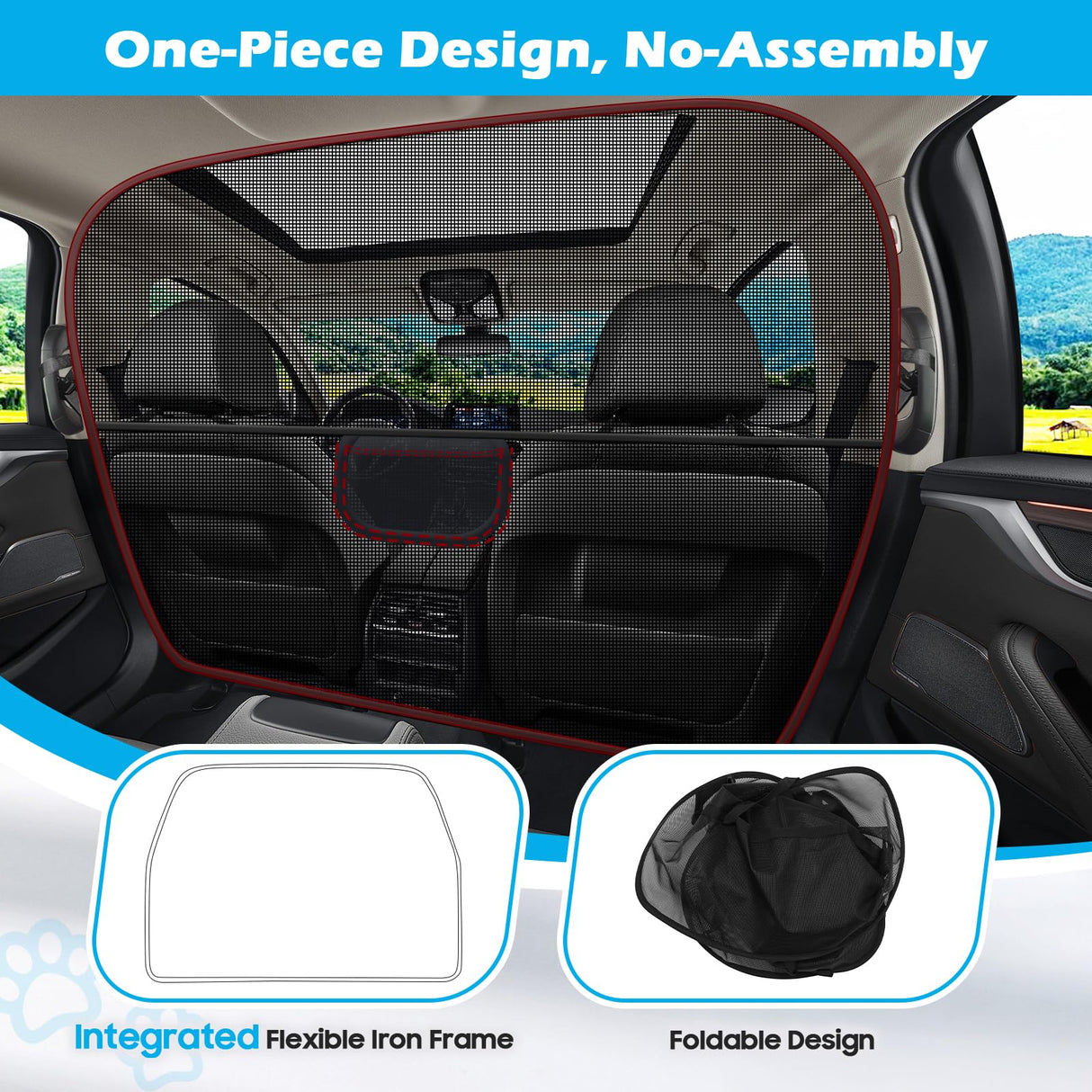 Automiim Dog Car Barrier Behind Front Seat, 51.2" Wide Car Pet Barrier One-Piece Design, Dog Car Divider Back Seat Barrier Small Crossover, Compact Car and Crossover