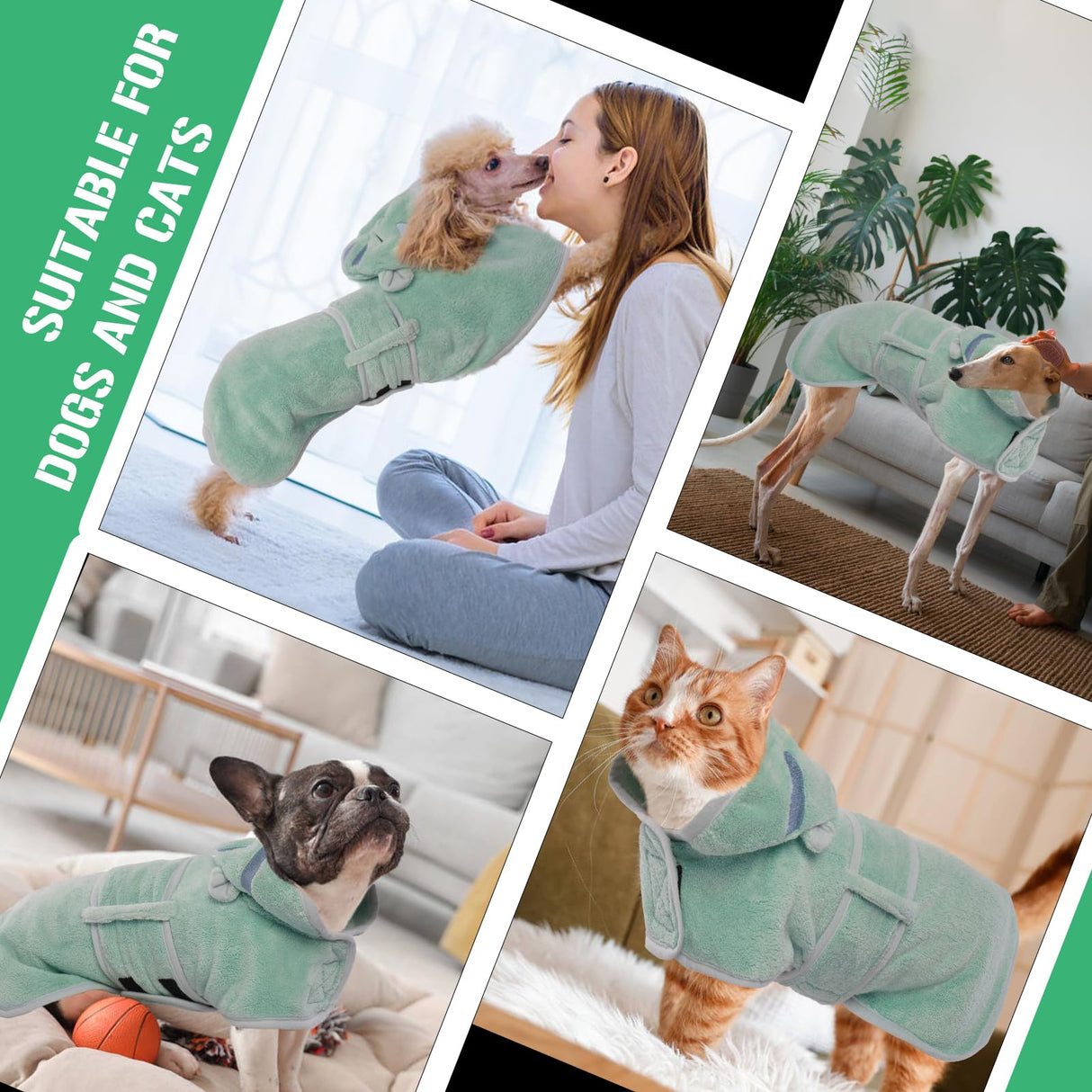 DENTRUN Dog Robes for After Bath - Super Absorbent & Fast Drying Coat with Hood, Puppy Bathrobe Beach Essentials, Bath Towels for Drying Dogs Small, Bath/Beach/Swimming Quick Dry Towel Robe