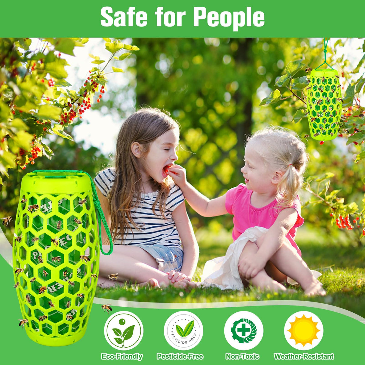 Wasp Traps Outdoor Hanging, Wasp Trap Bee Traps Catcher, Sticky Wasp Trap for Indoor/Outdoor, Effective Insect Trap,Carpenter Bees, Red Wasp & Paper Wasps-2 Pack 4 Sticky Boards(Green)