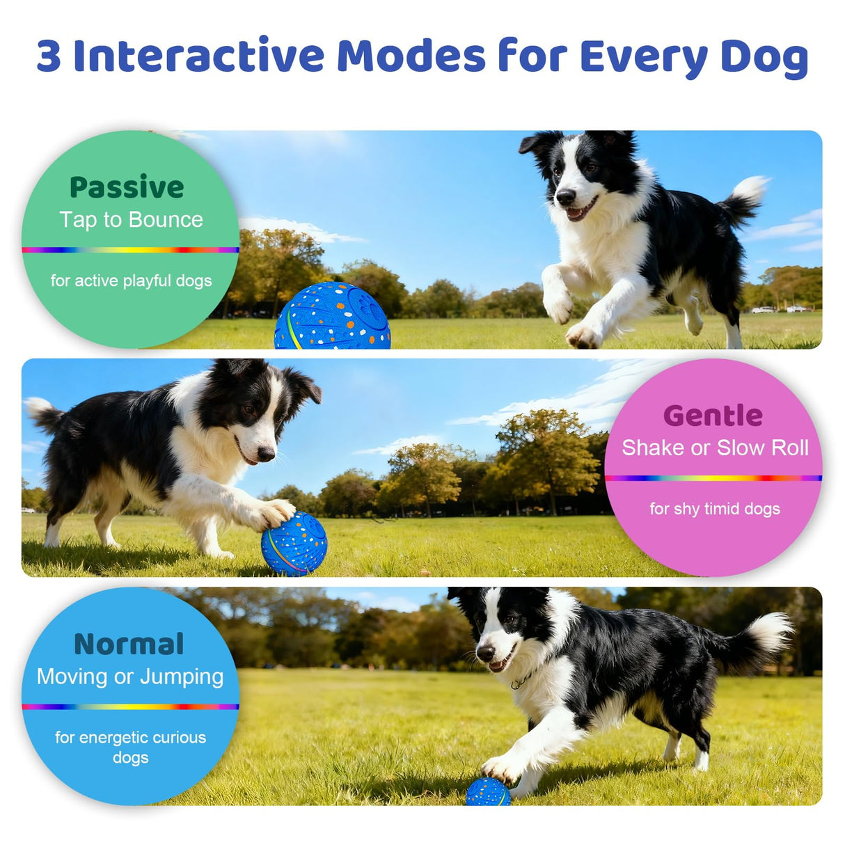 Sankell Interactive Dog Ball Toy - Smart Moving Bouncing Dog Ball with RGB Lights, E-TPU Material, 3 Play Modes Automatic Rolling Balls Toy for Small Medium Dogs Keep Them Busy(Blue)